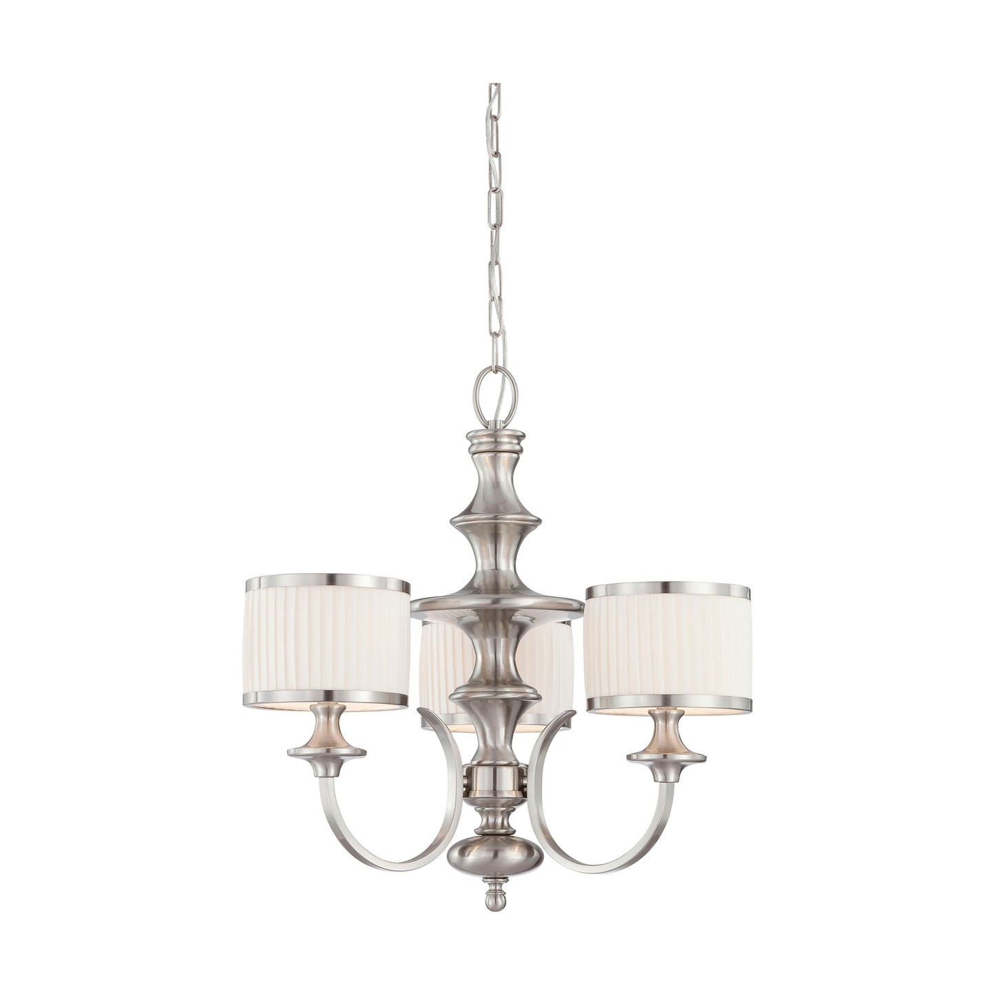 Candice - 3 Light Chandelier with Pleated White Shades - Brushed Nickel Finish