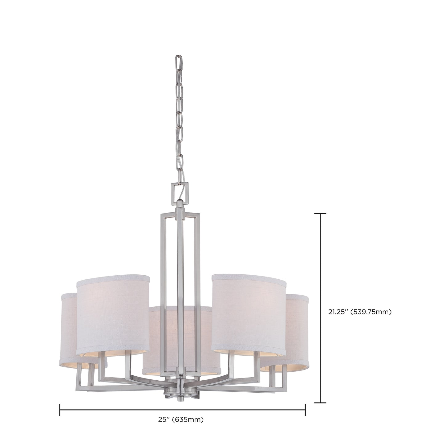 Gemini - 5 Light Chandelier with Slate Gray Fabric Shades - Brushed Nickel Finish