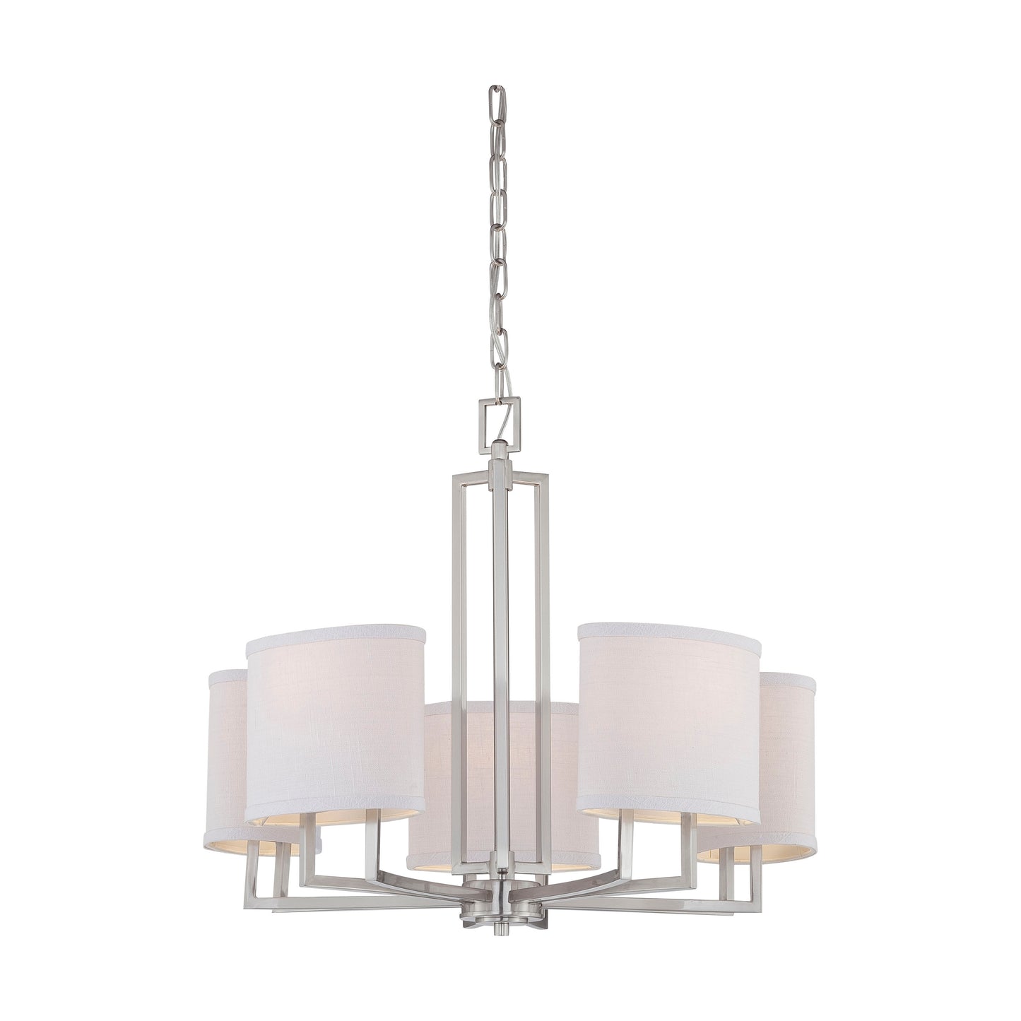 Gemini - 5 Light Chandelier with Slate Gray Fabric Shades - Brushed Nickel Finish