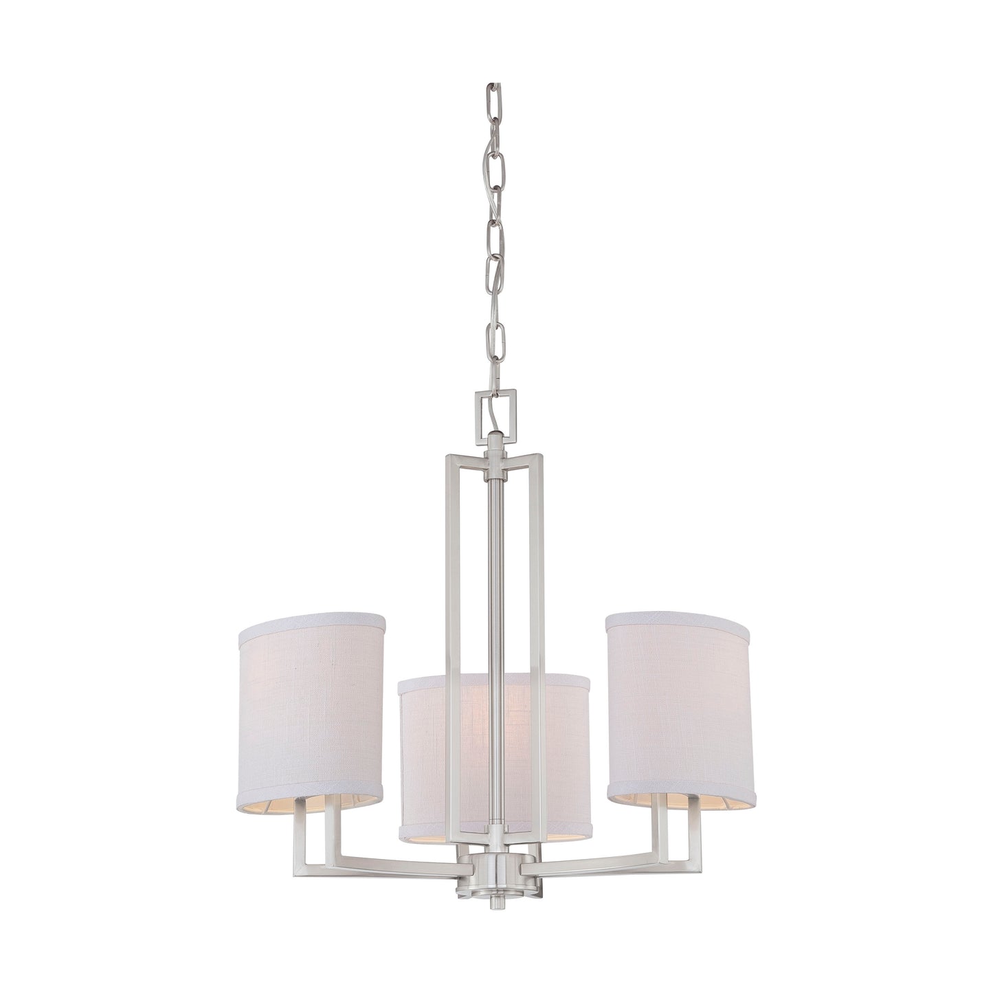 Gemini - 3 Light Chandelier with Slate Gray Fabric Shades - Brushed Nickel Finish