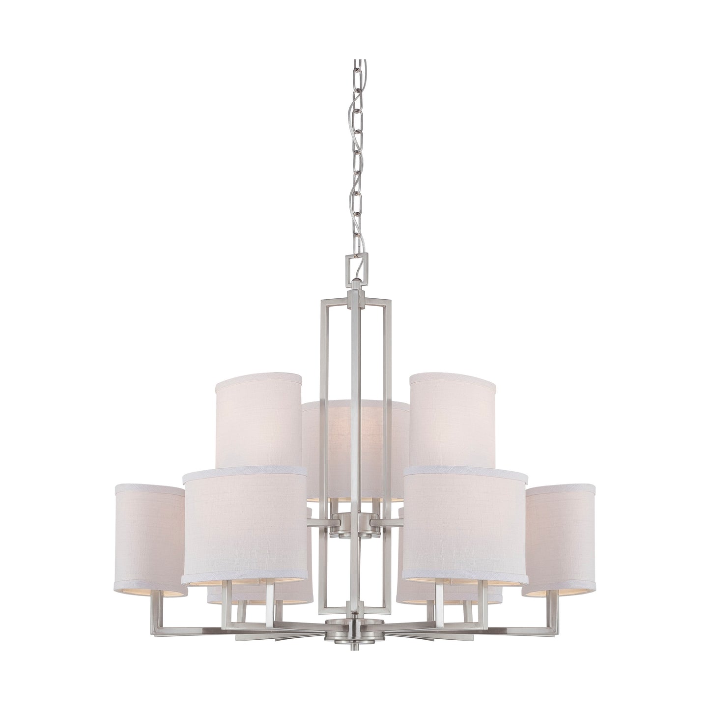 Gemini - 9 Light Chandelier with Slate Gray Fabric Shades - Brushed Nickel Finish