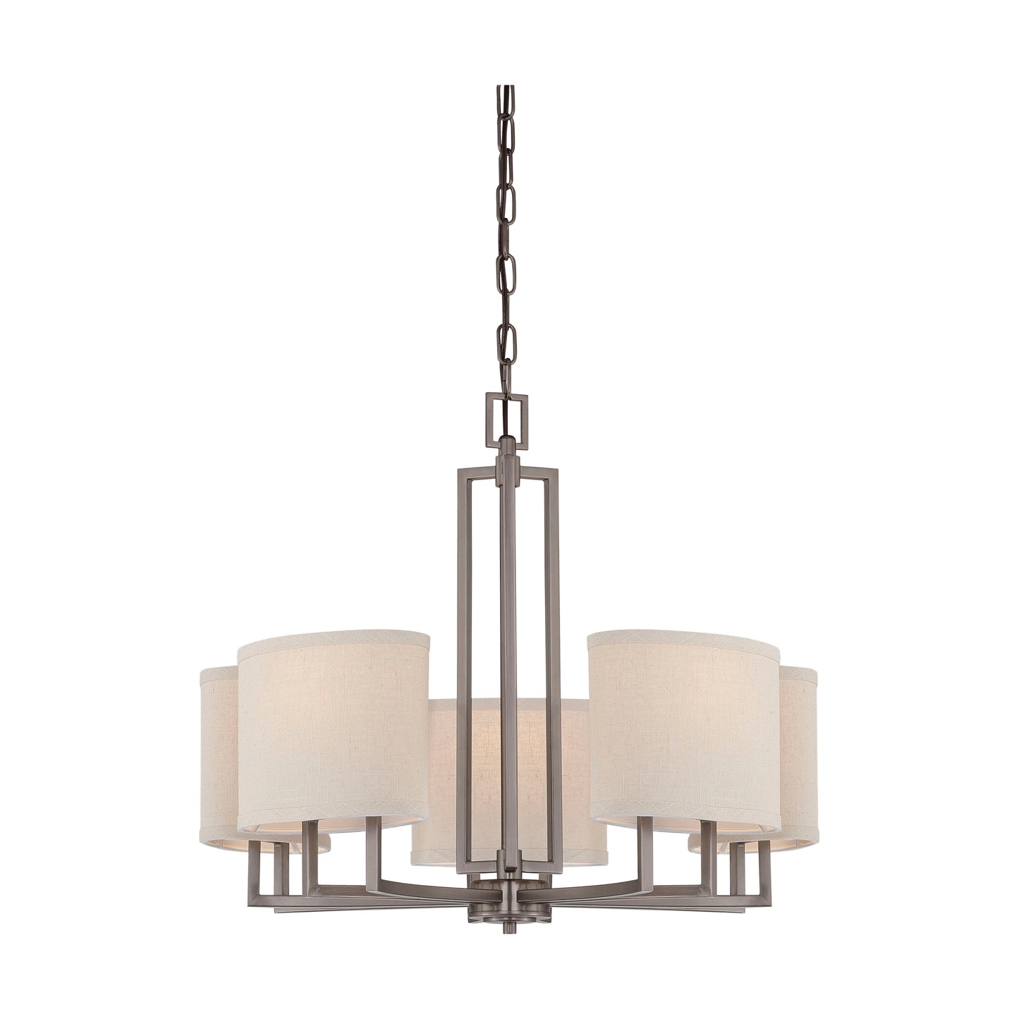 Gemini - 5 Light Chandelier with Khaki Fabric Shades - Hazel Bronze Finish