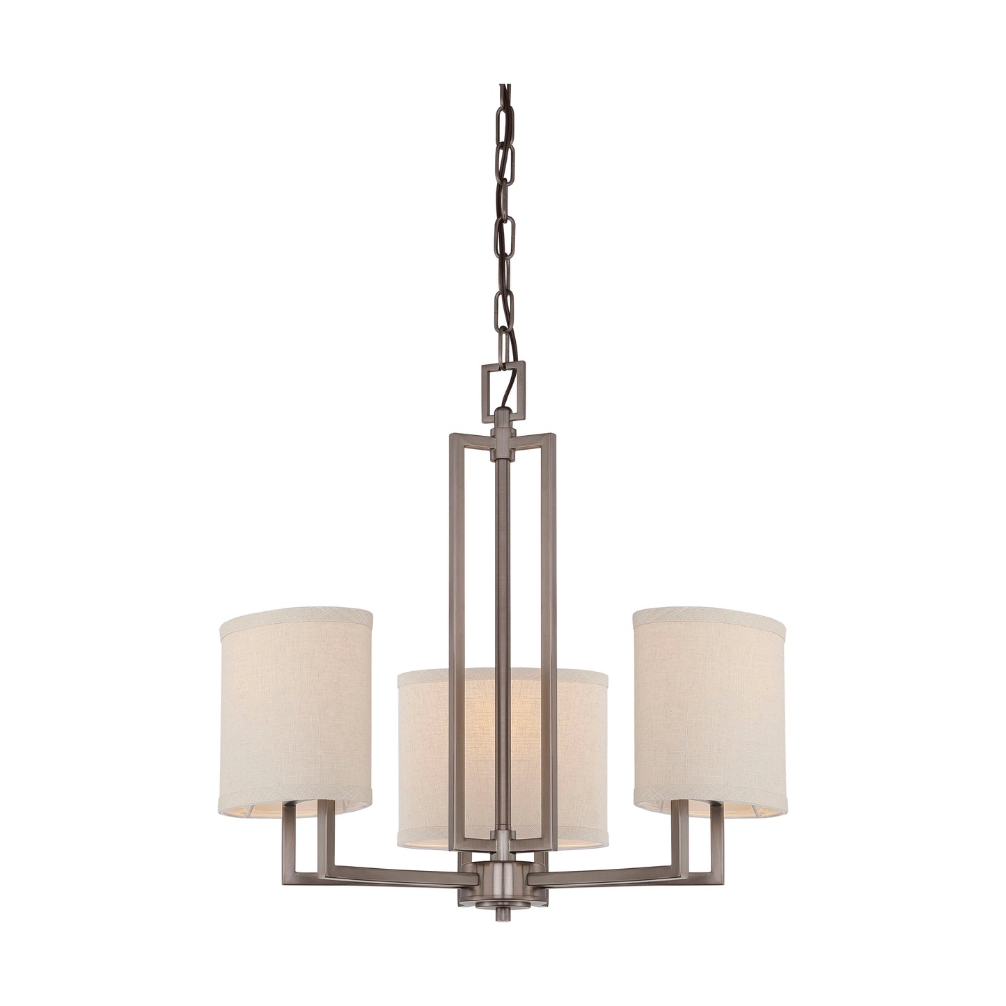 Gemini - 3 Light Chandelier with Khaki Fabric Shades - Hazel Bronze Finish