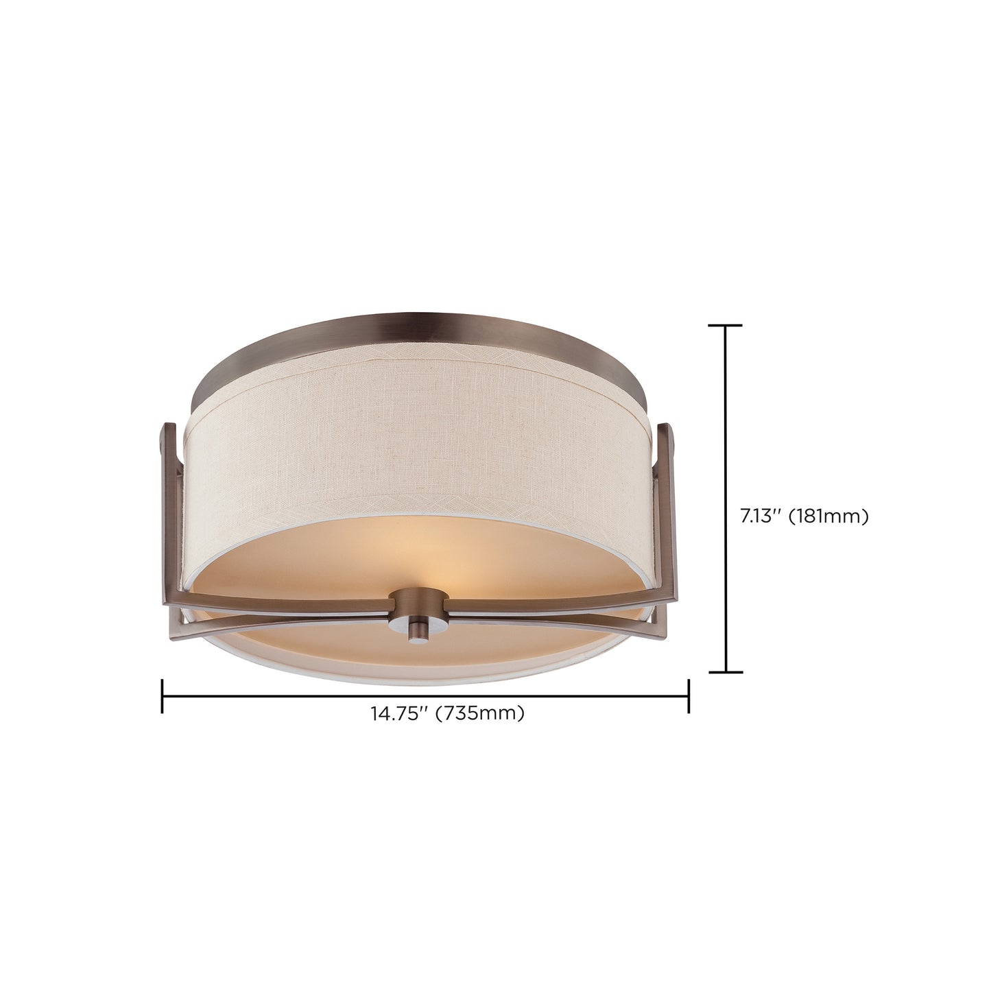 Gemini - 2 Light Flush Dome with Khaki Fabric Shade - Hazel Bronze Finish