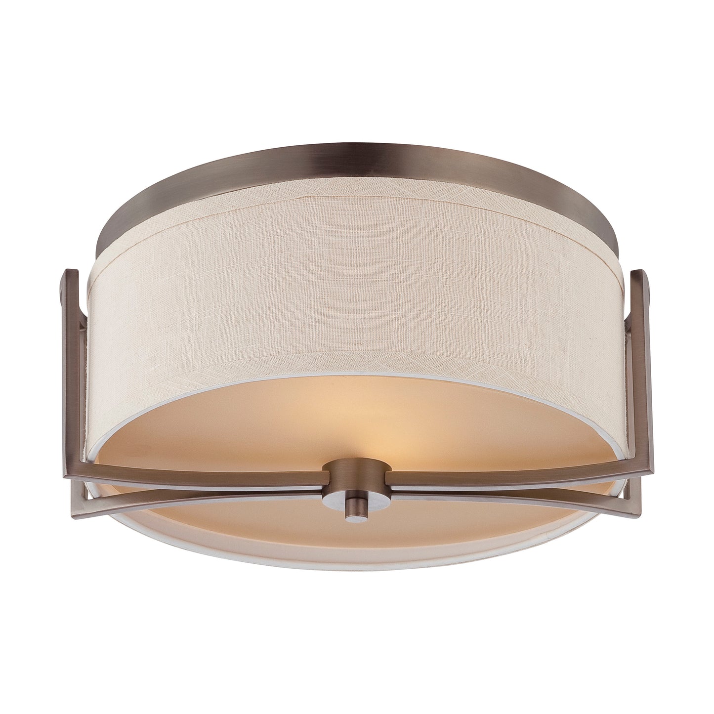 Gemini - 2 Light Flush Dome with Khaki Fabric Shade - Hazel Bronze Finish