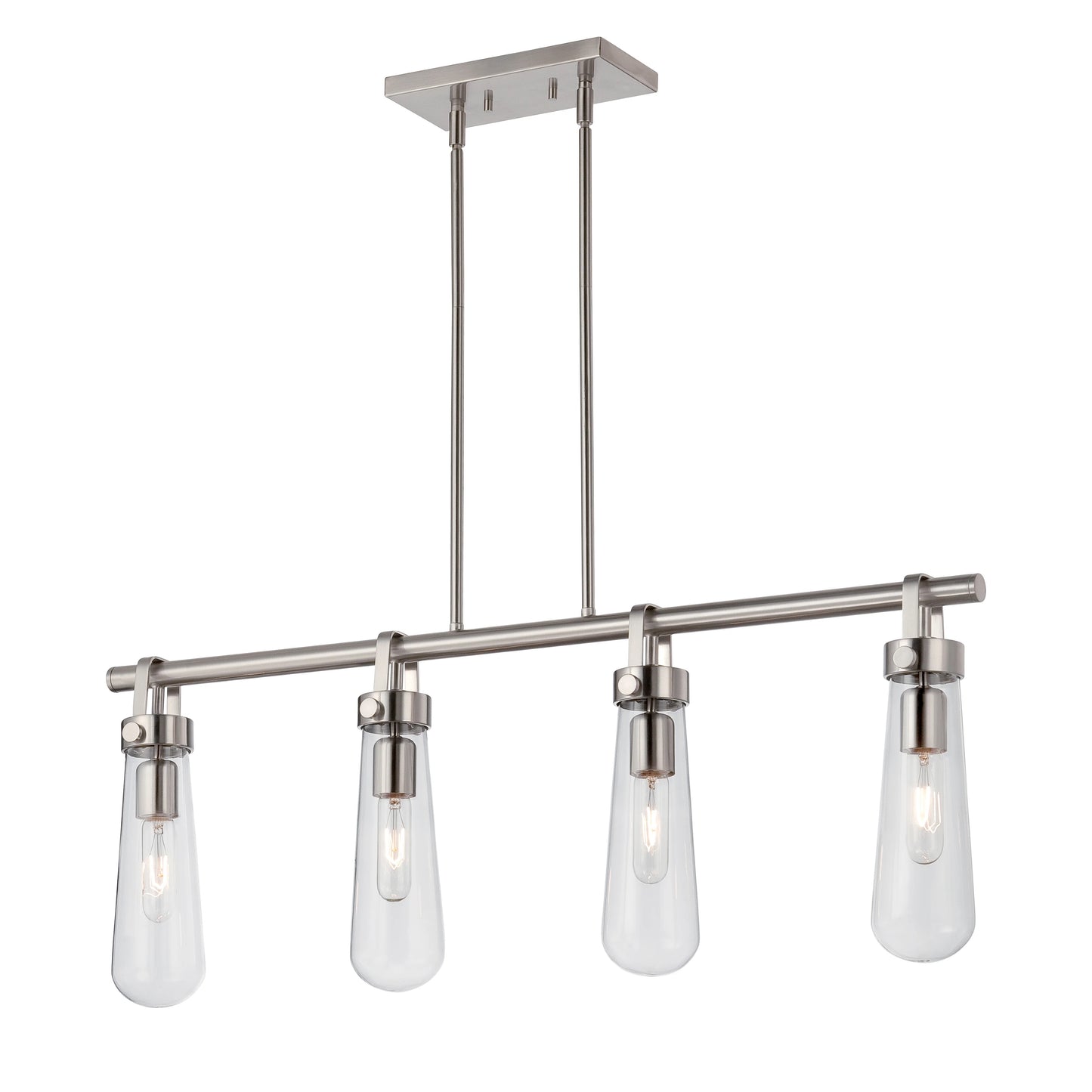 Beaker - 4 Light Island Pendant with Clear Glass -Brushed Nickel Finish