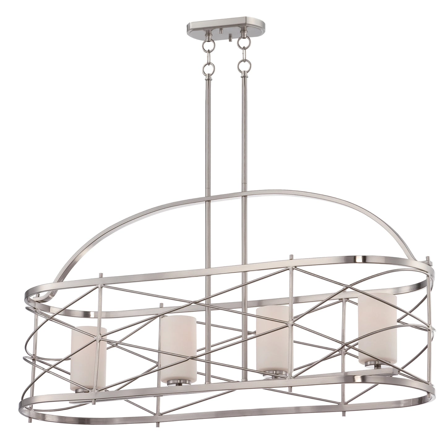 Ginger - 4 Light Island Pendant with Satin White Glass - Brushed Nickel Finish