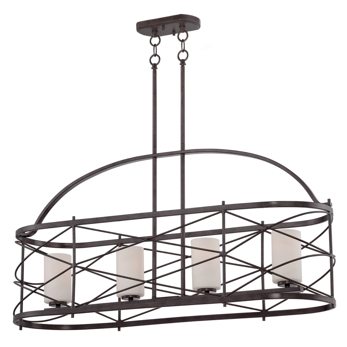 Ginger - 4 Light Island Pendant with Satin White Glass - Old Bronze Finish