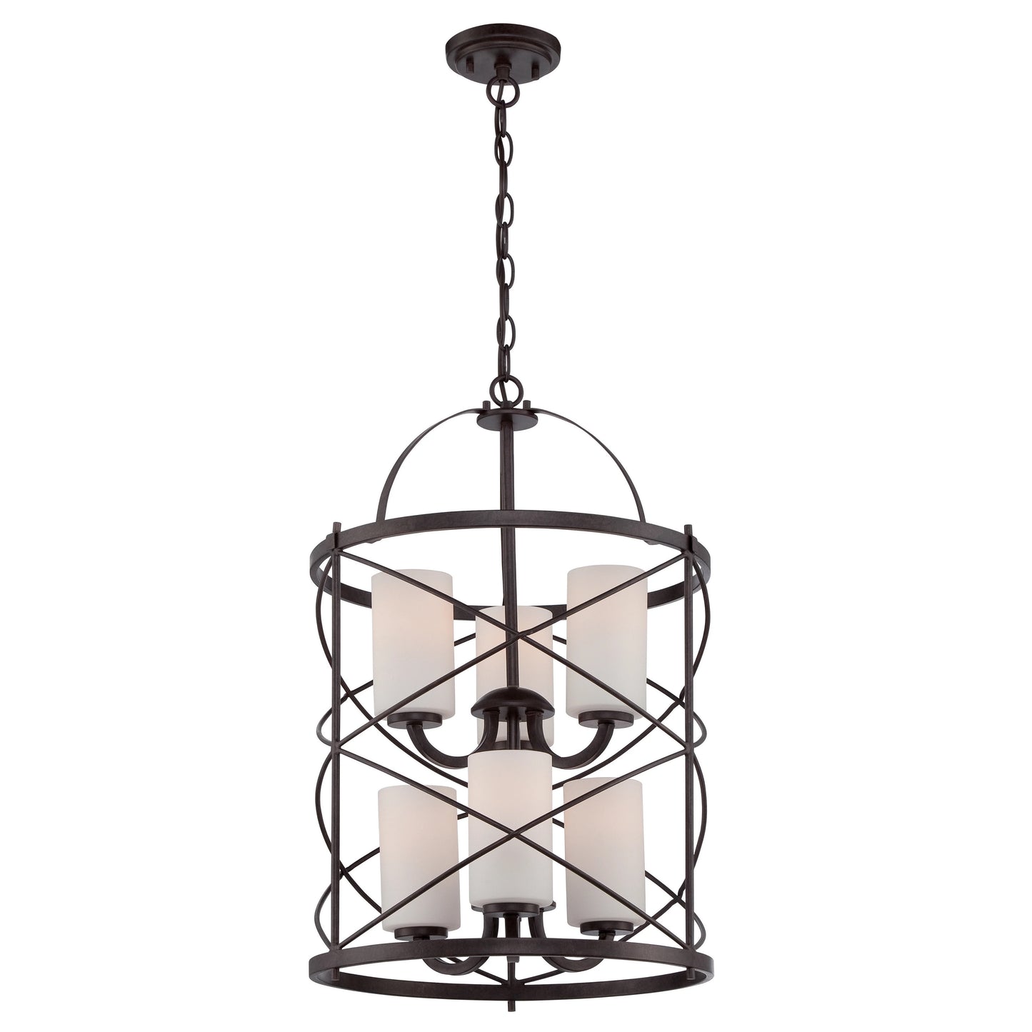 Ginger - 6 Light 2 Tier Chandelier with Satin White Glass - Old Bronze Finish