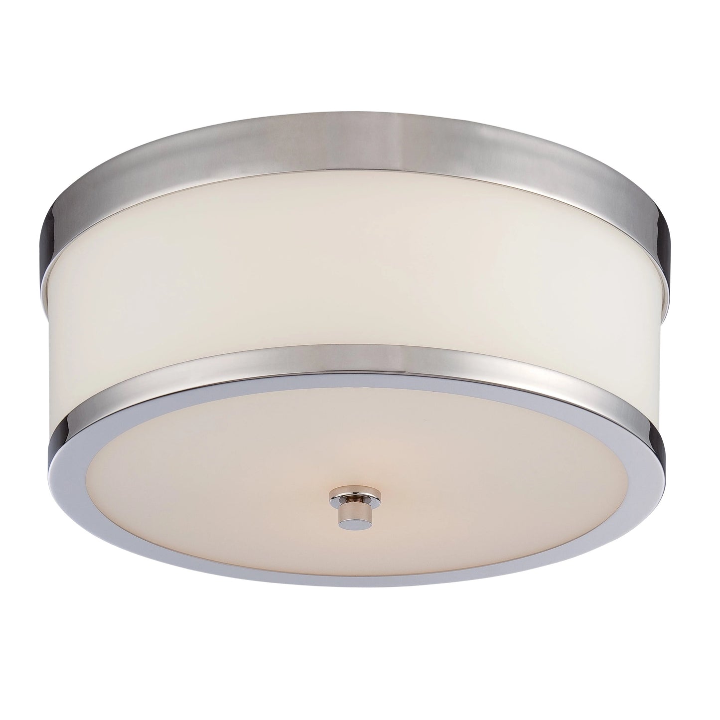 Celine - 2 Light Flush with Satin White Glass - Polished Nickel Finish