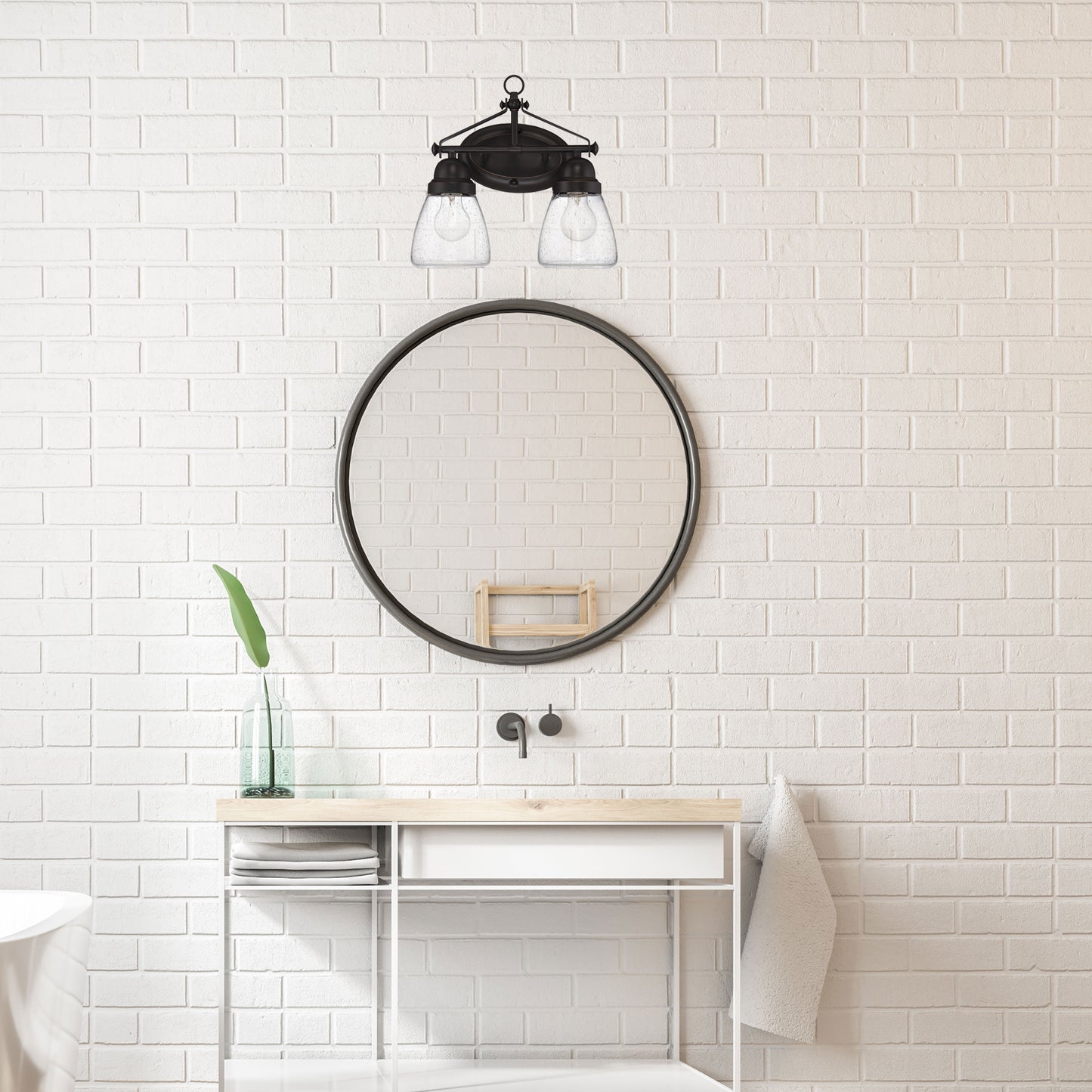 Laurel - 2 Light Vanity with Clear Seeded Glass - Sudbury Bronze Finish