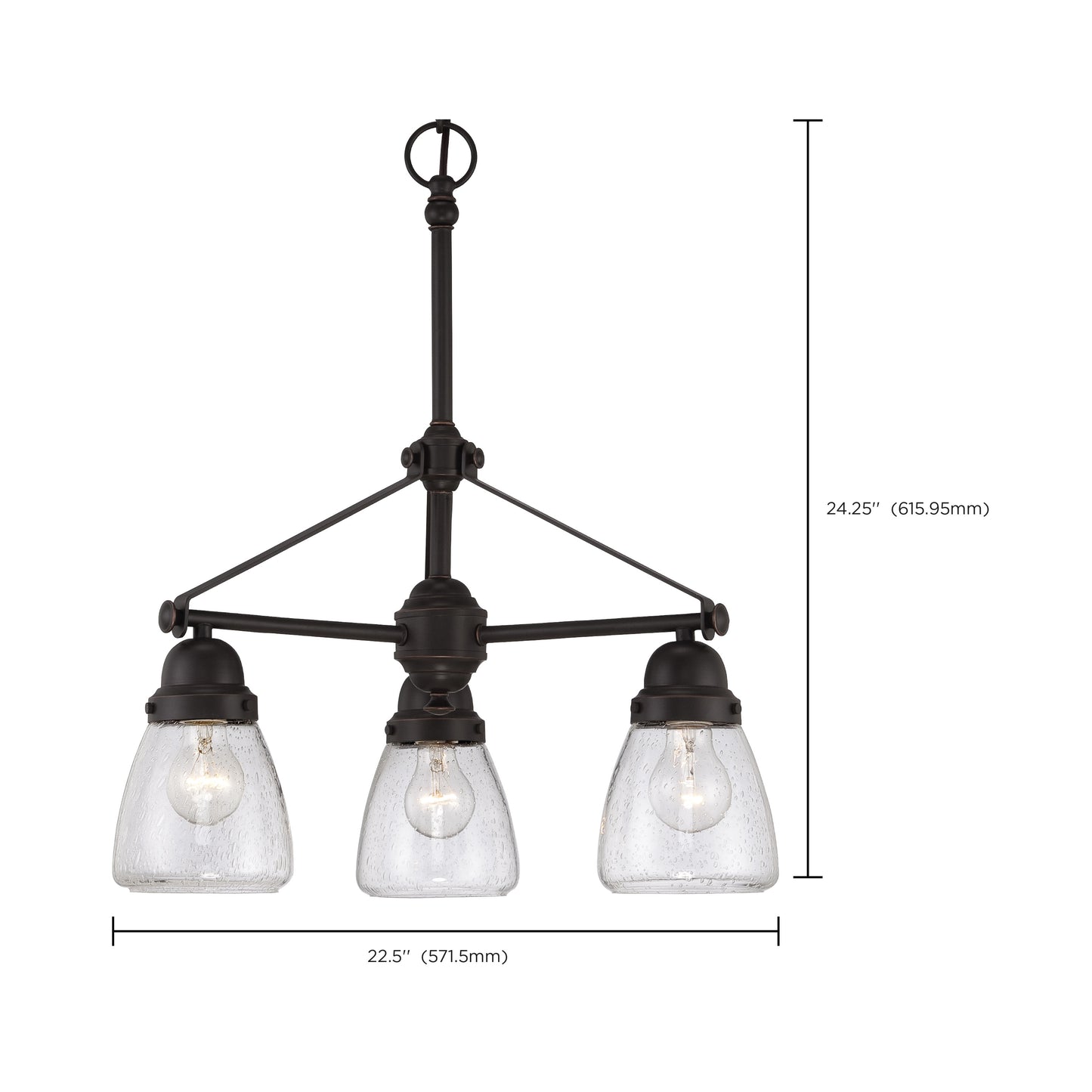 Laurel - 3 Light Chandelier with Clear Seeded Glass - Sudbury Bronze Finish