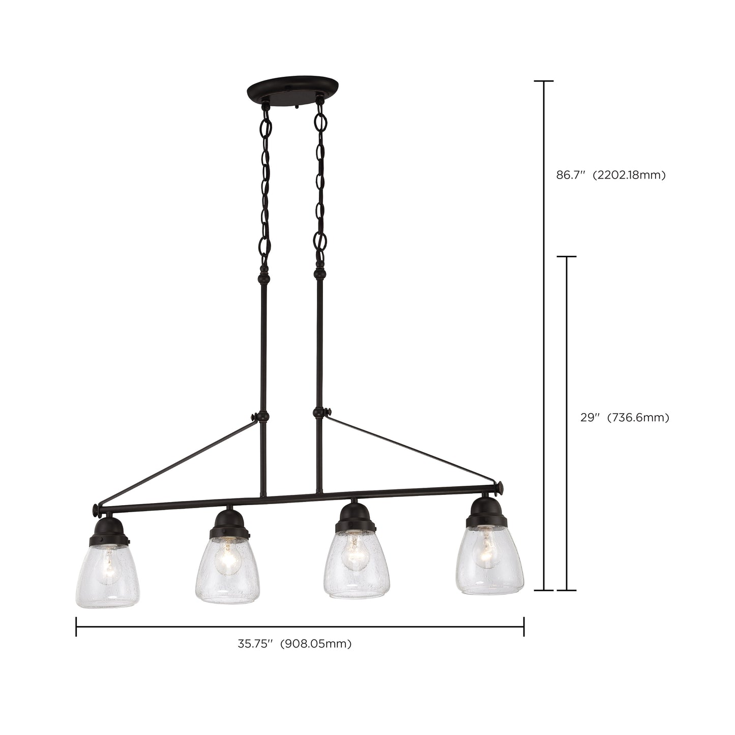 Laurel - 4 Light Island Pendant with Clear Seeded Glass - Sudbury Bronze Finish