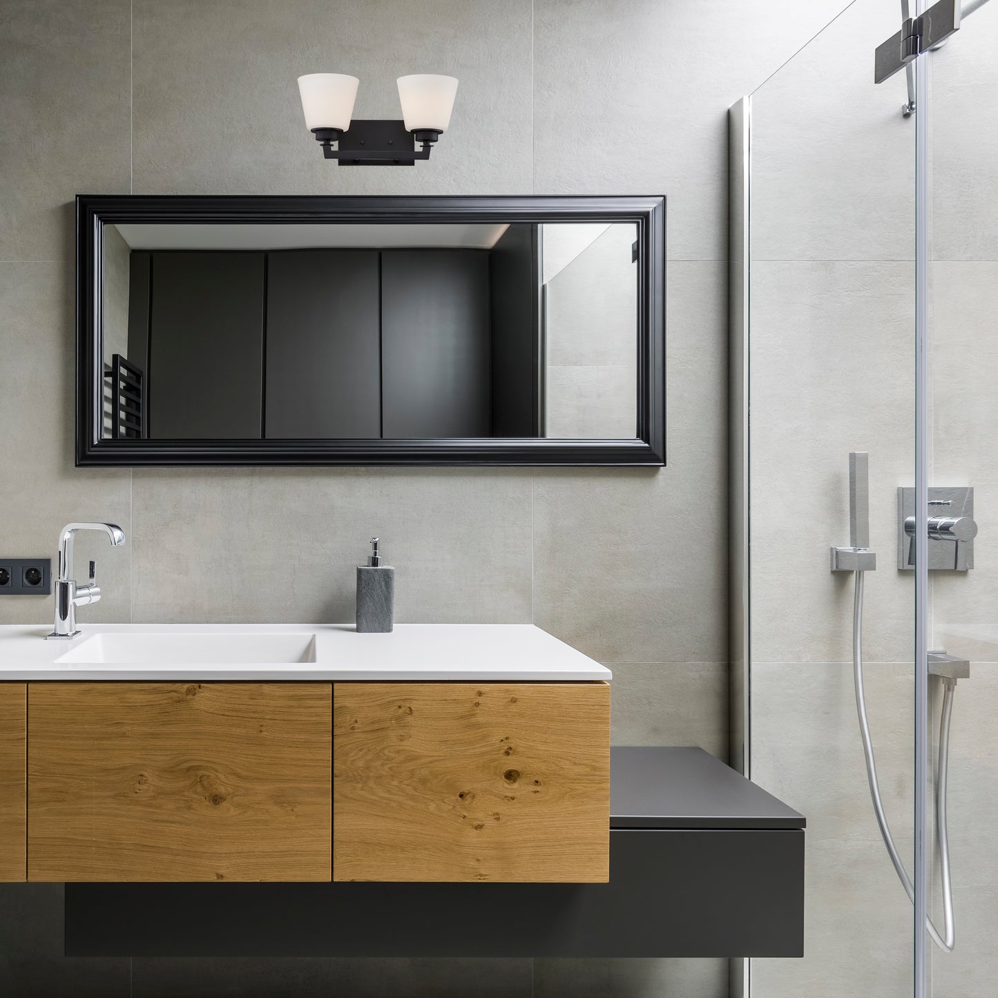 Mobili - 2 Light Vanity with Satin White Glass - Aged Bronze Finish