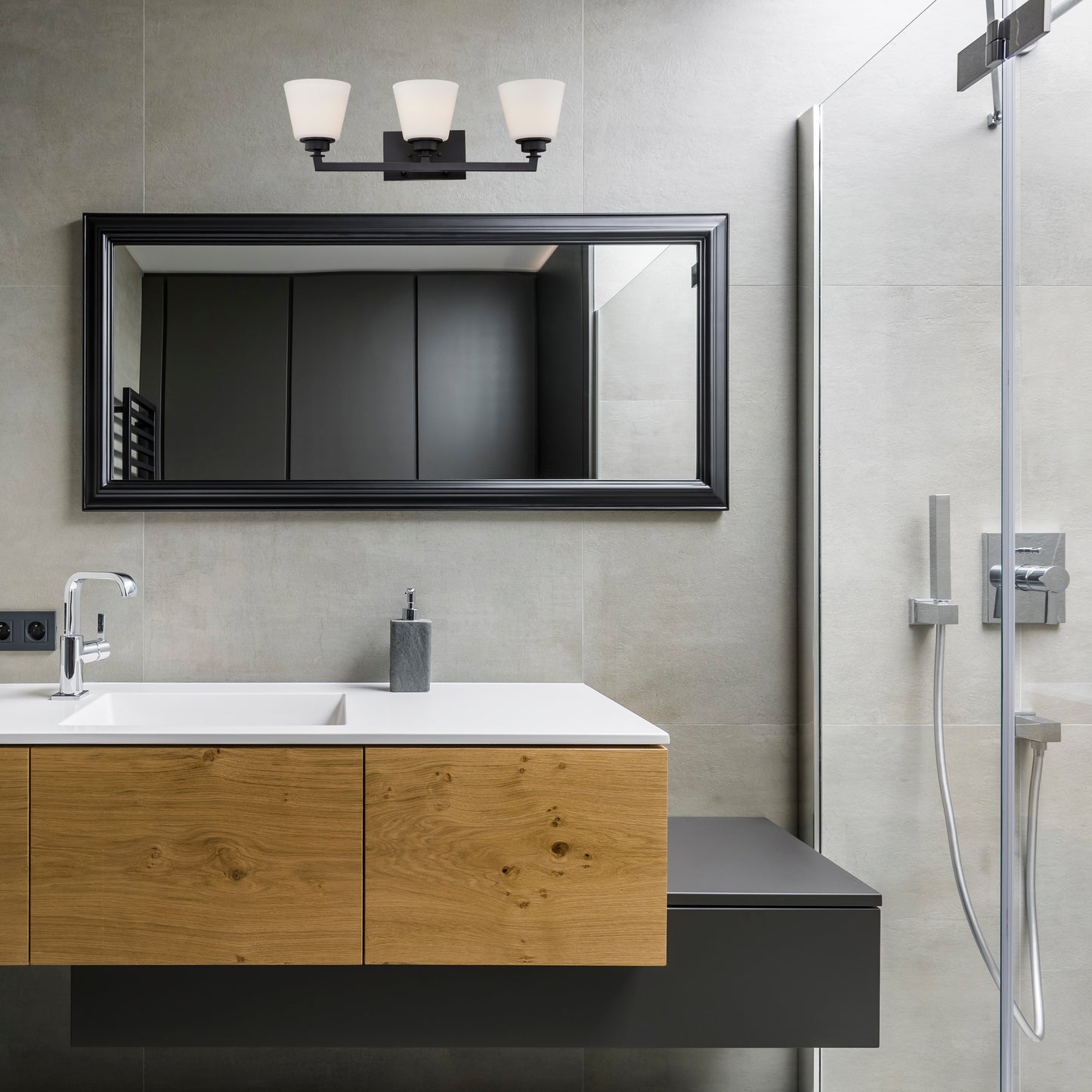 Mobili - 3 Light Vanity with Satin White Glass - Aged Bronze Finish