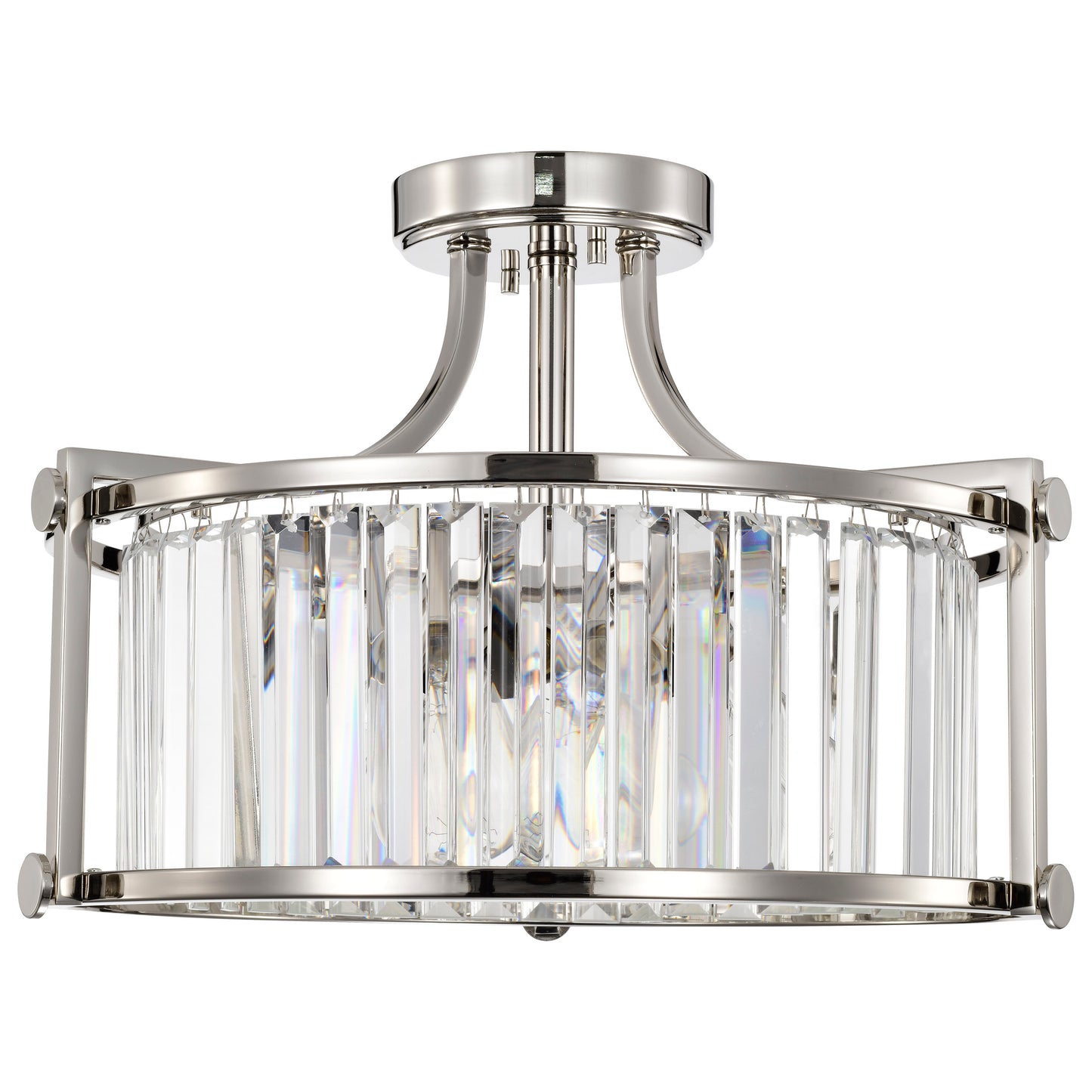 Krys- 3 Light Crystal Accent Semi Flush Mount - Polished Nickel Finish