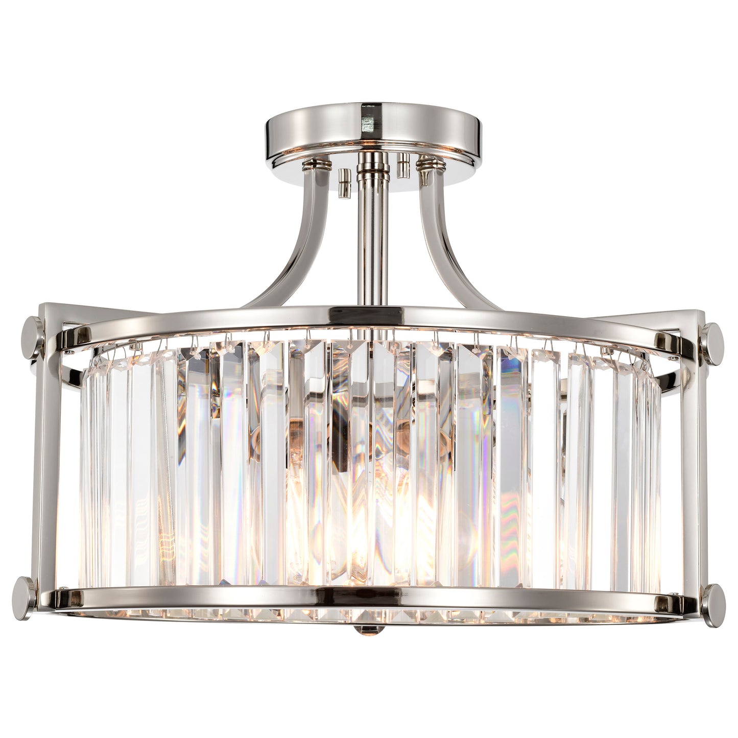 Krys- 3 Light Crystal Accent Semi Flush Mount - Polished Nickel Finish