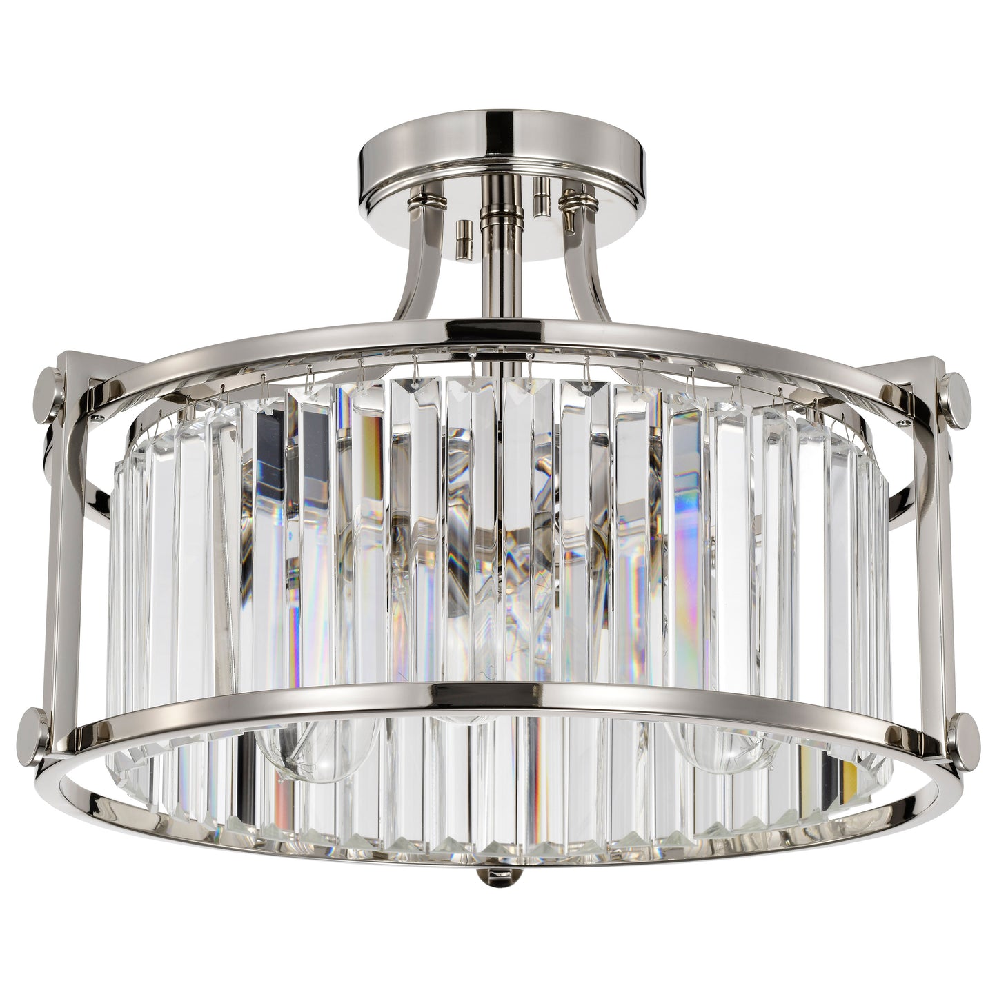 Krys- 3 Light Crystal Accent Semi Flush Mount - Polished Nickel Finish