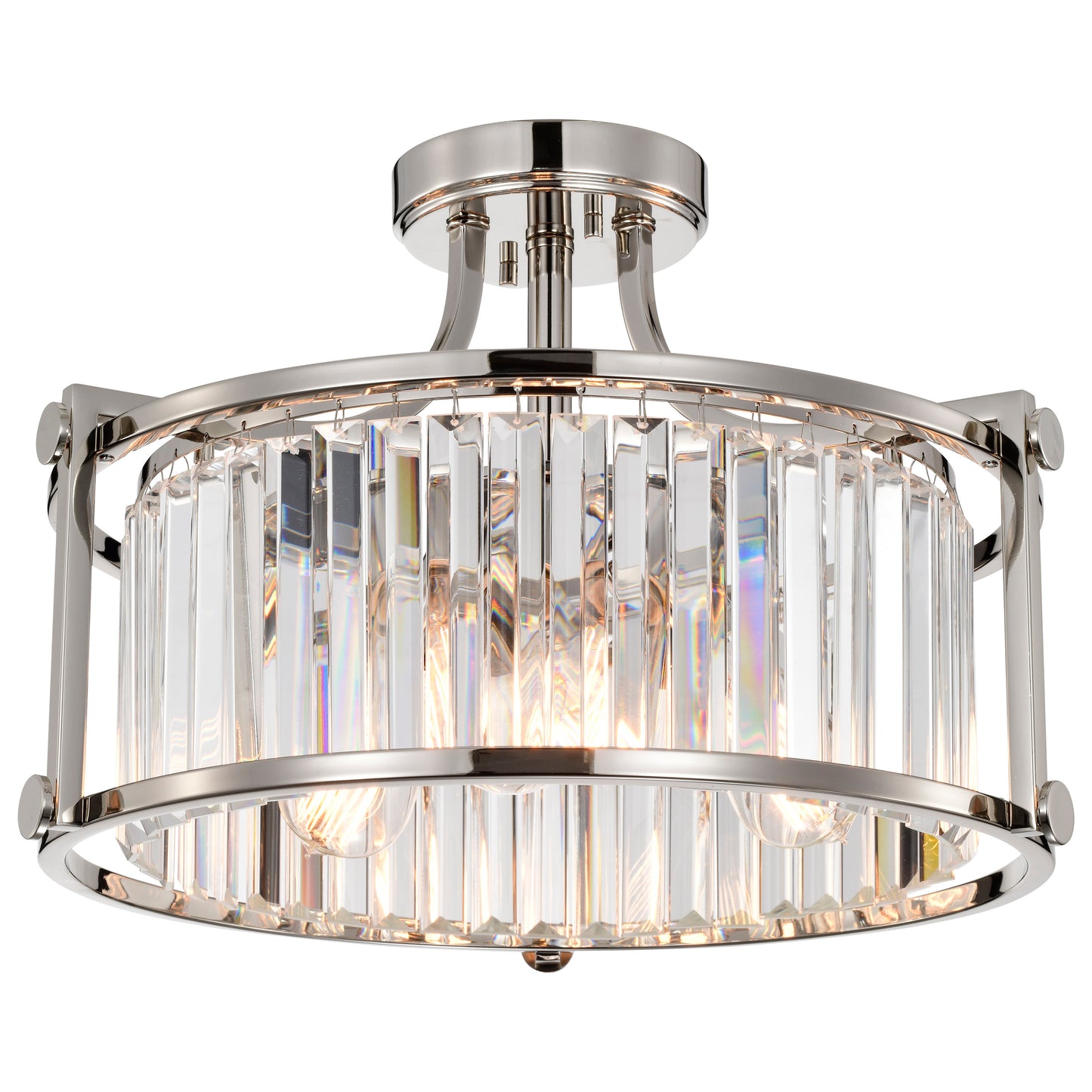 Krys- 3 Light Crystal Accent Semi Flush Mount - Polished Nickel Finish