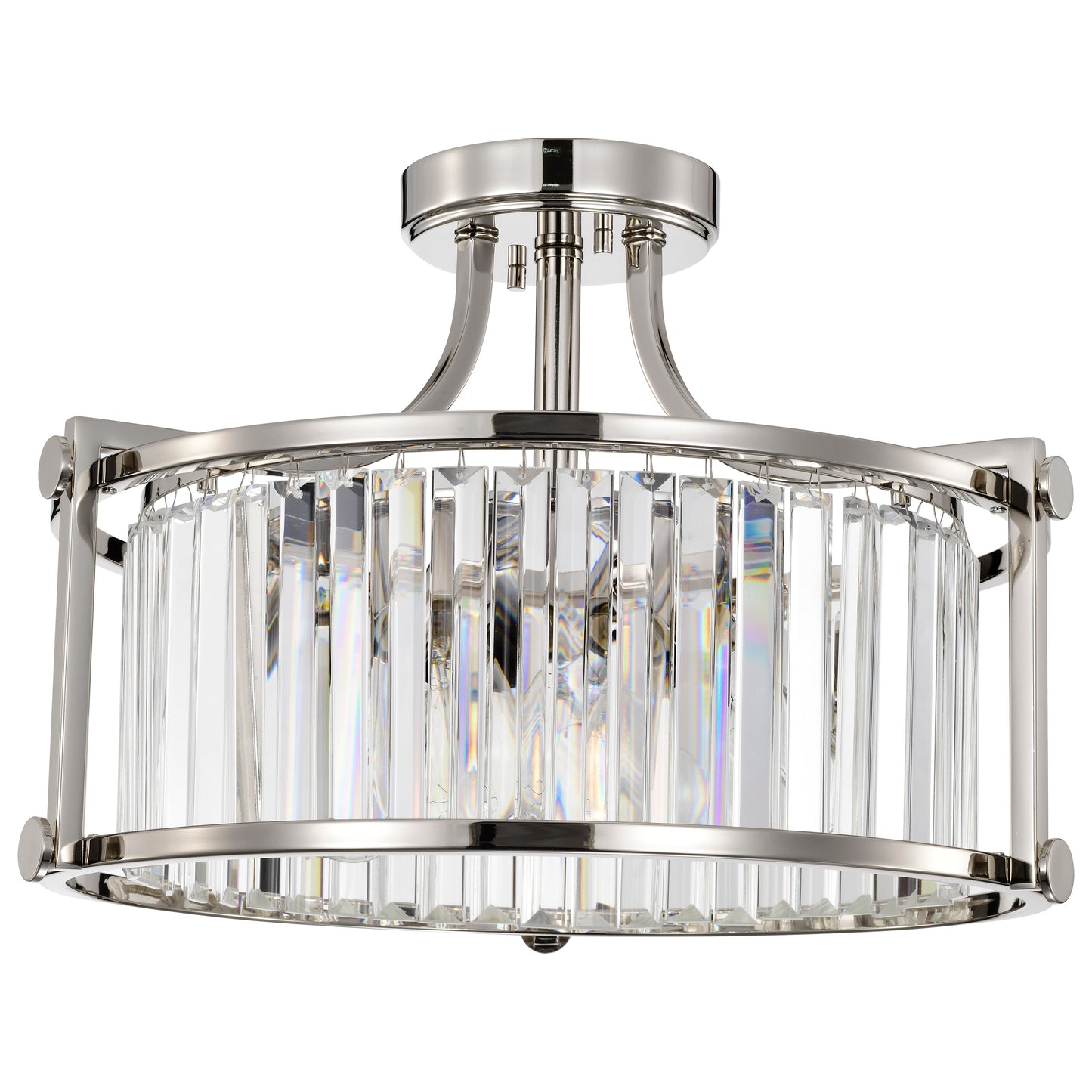 Krys- 3 Light Crystal Accent Semi Flush Mount - Polished Nickel Finish