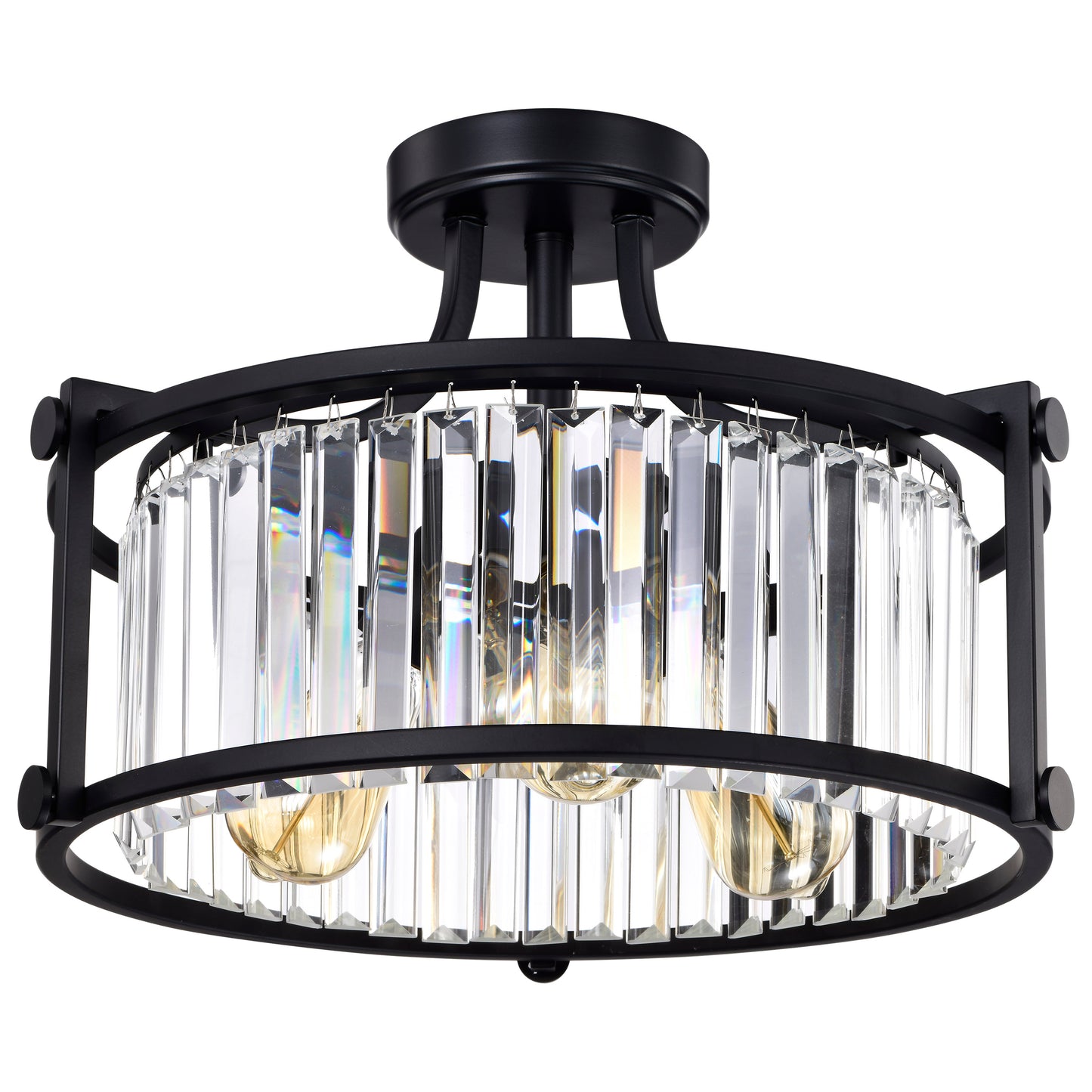 Krys - 3 Light Crystal Accent Semi Flush Mount - Aged Bronze Finish