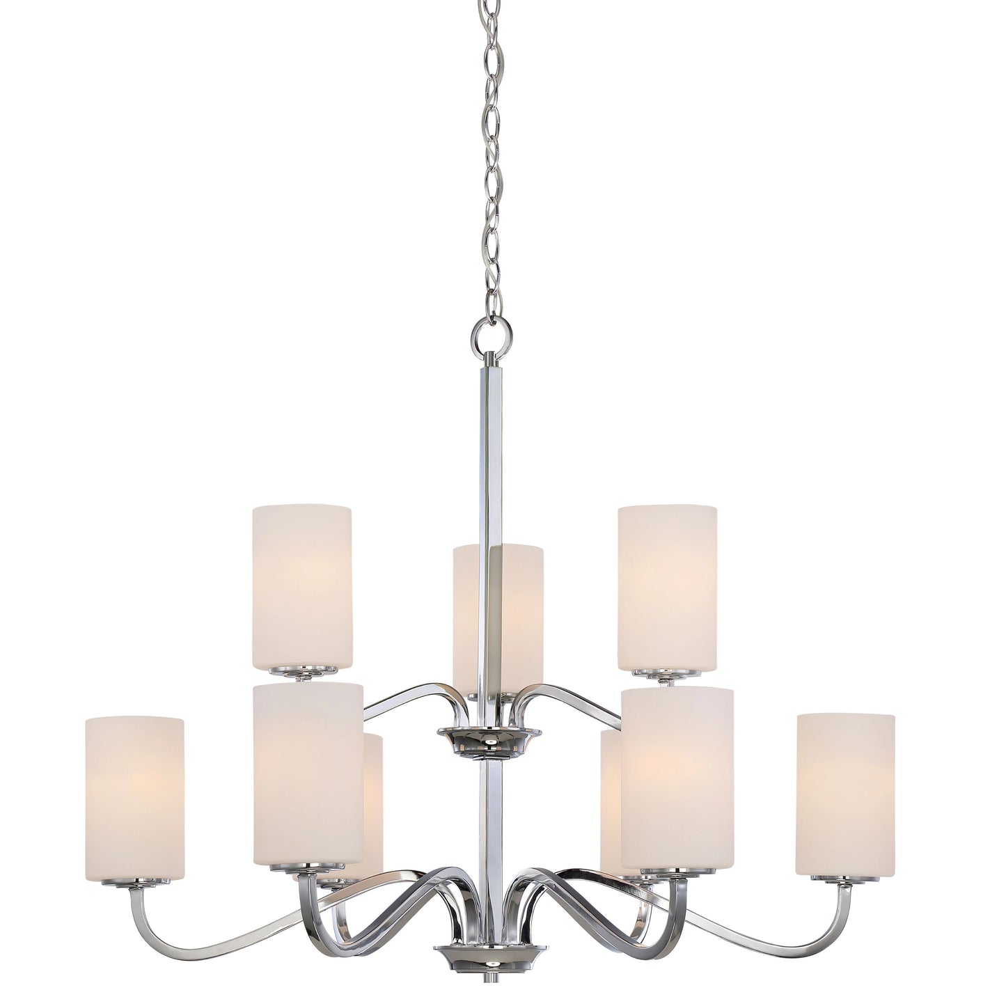 Willow - 9 Light 2-Tier Hanging with White Glass - Polished Nickel Finish