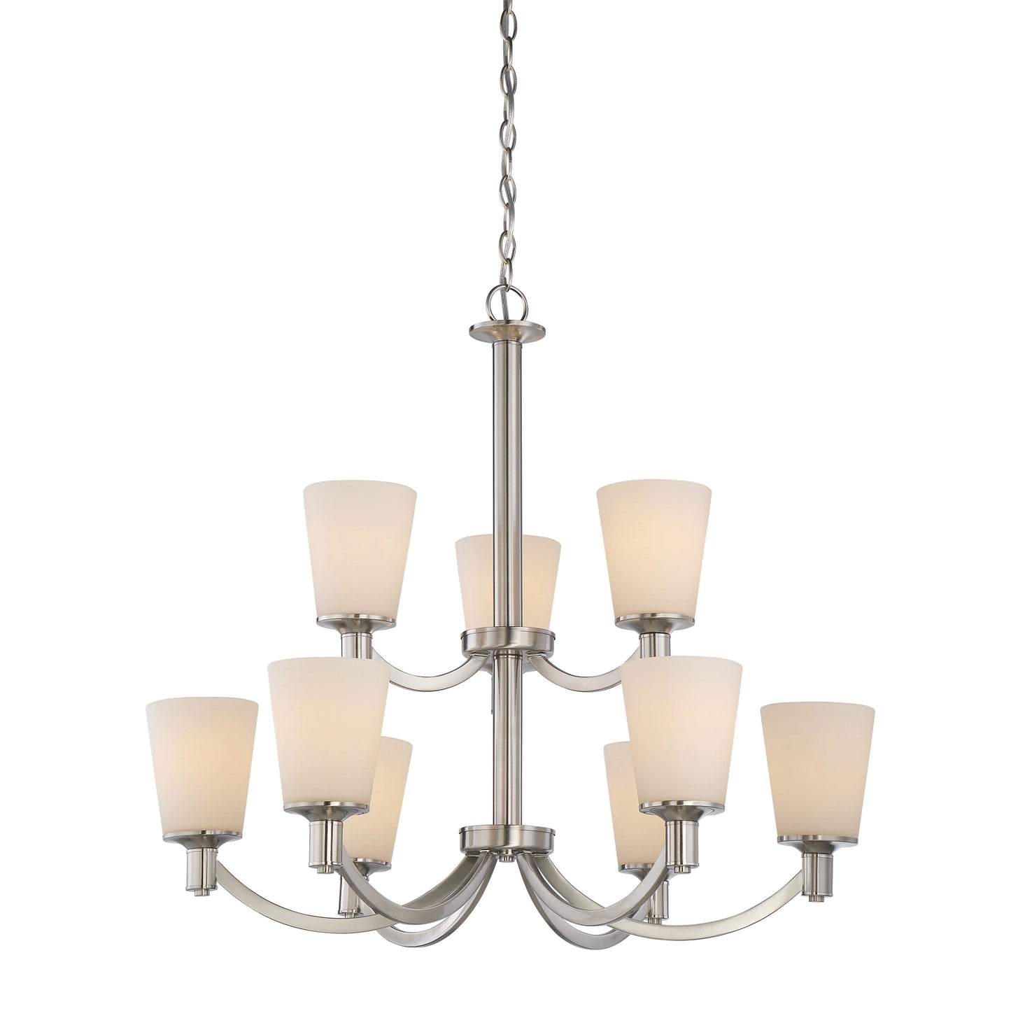Laguna - 9 Light 2-Tier Hanging with White Glass - Brushed Nickel Finish