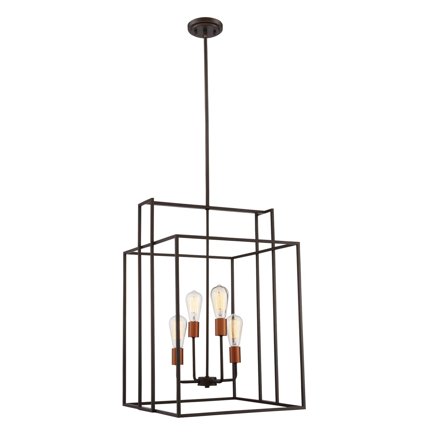 Lake - 4 Light 19'' Square Pendant - Forest Bronze Finish with Copper Accents