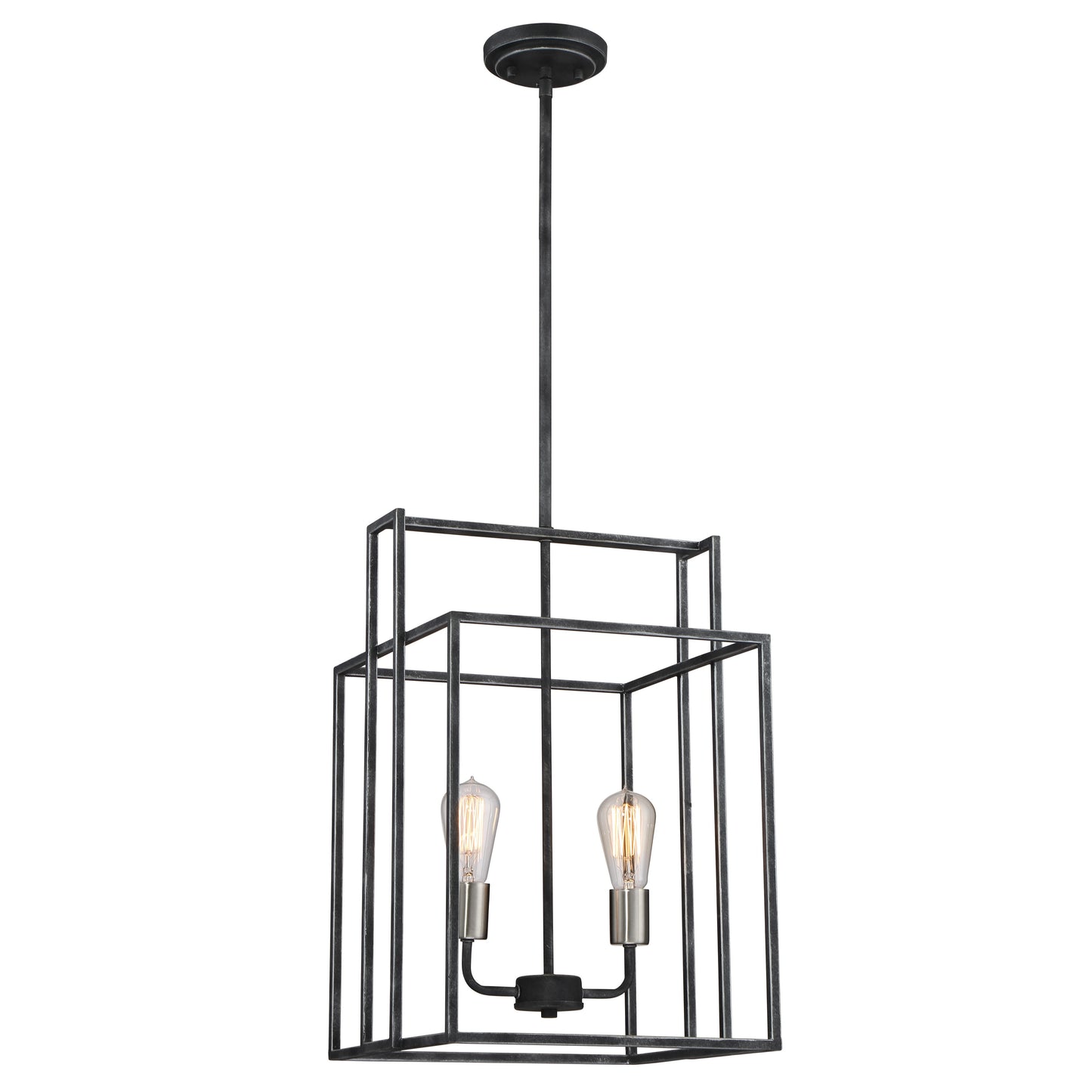 Lake - 2 Light 14" Square Pendant - Iron Black Finish with Brushed Nickel Accents
