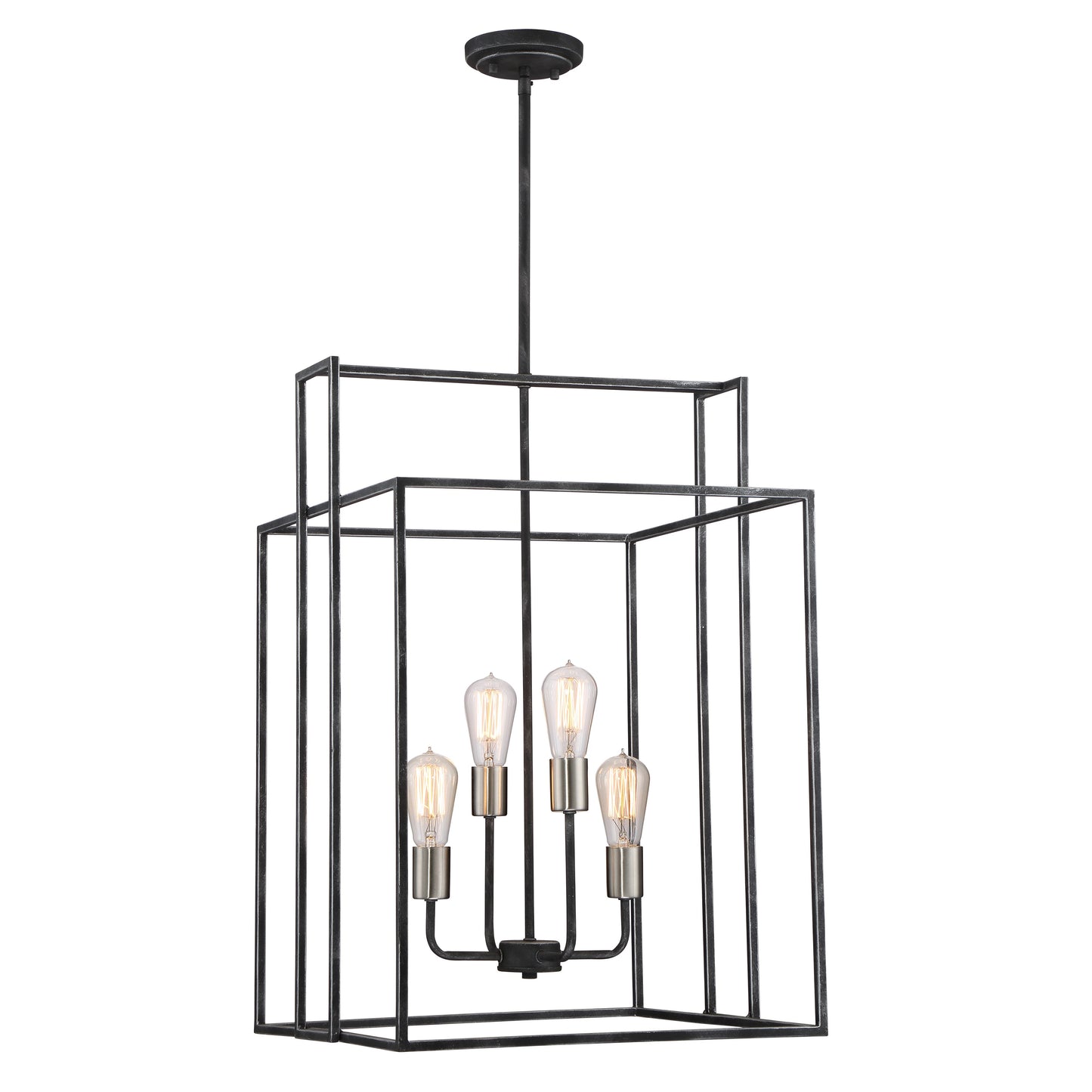 Lake - 4 Light 19" Square Pendant - Iron Black Finish with Brushed Nickel Accents