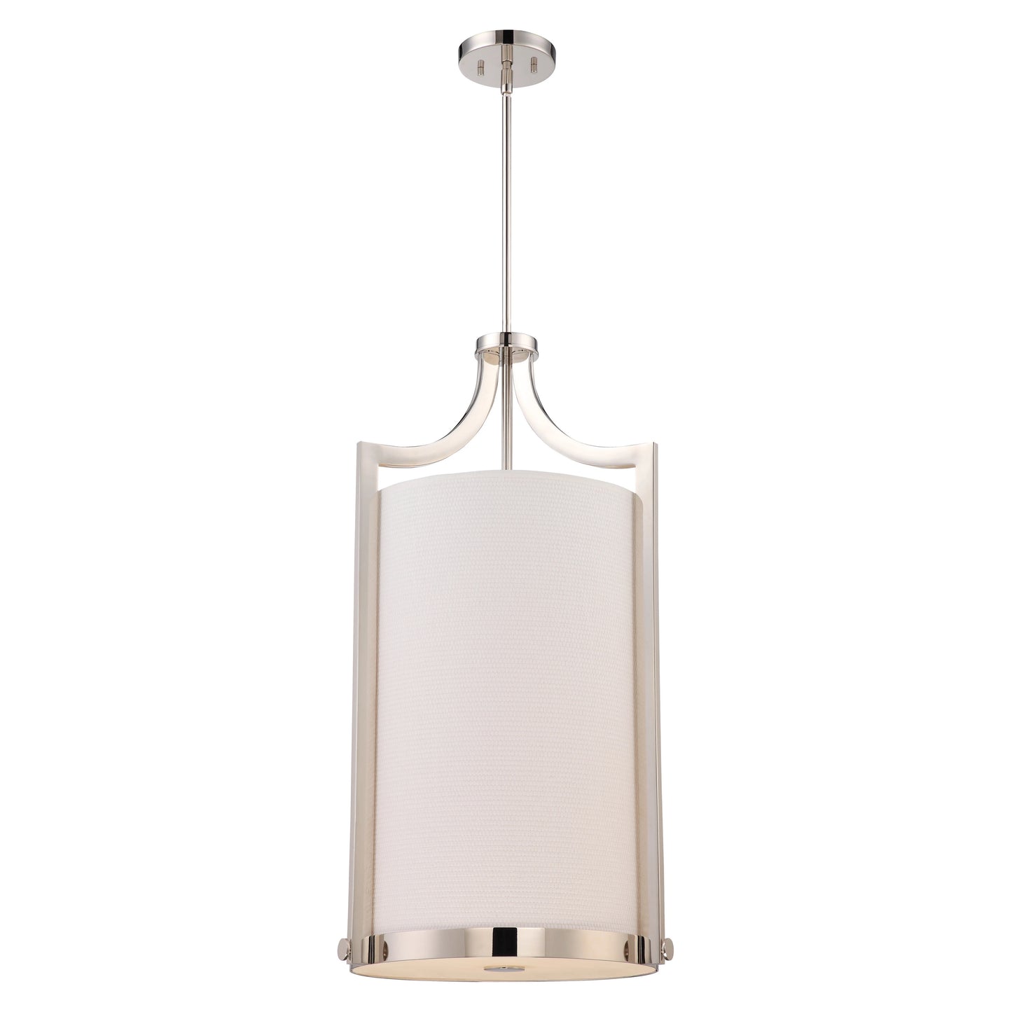 Meadow - 4 Light Large Foyer Pendant with White Fabric Shade - Polished Nickel Finish