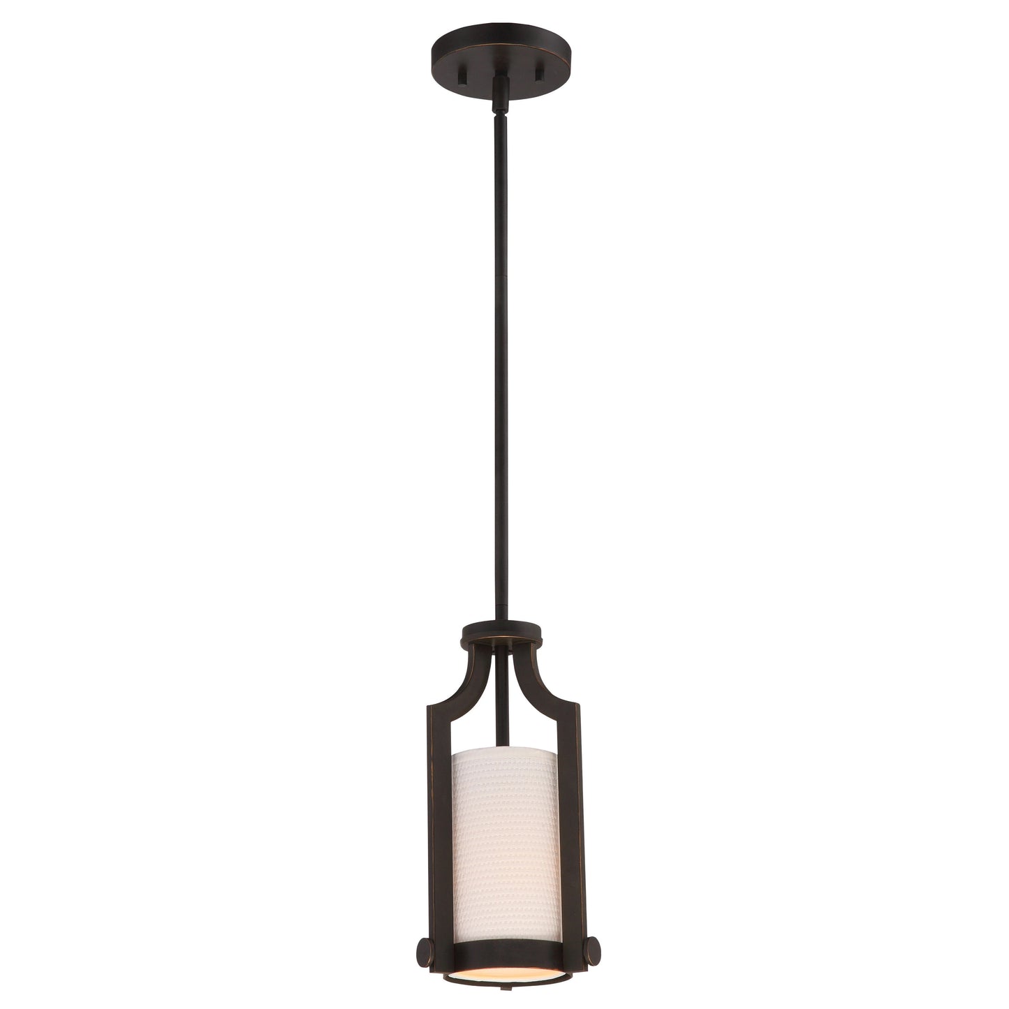 Meadow - 1 Light Mini Pendant with White Fabric Shade - Russet Bronze Finish
