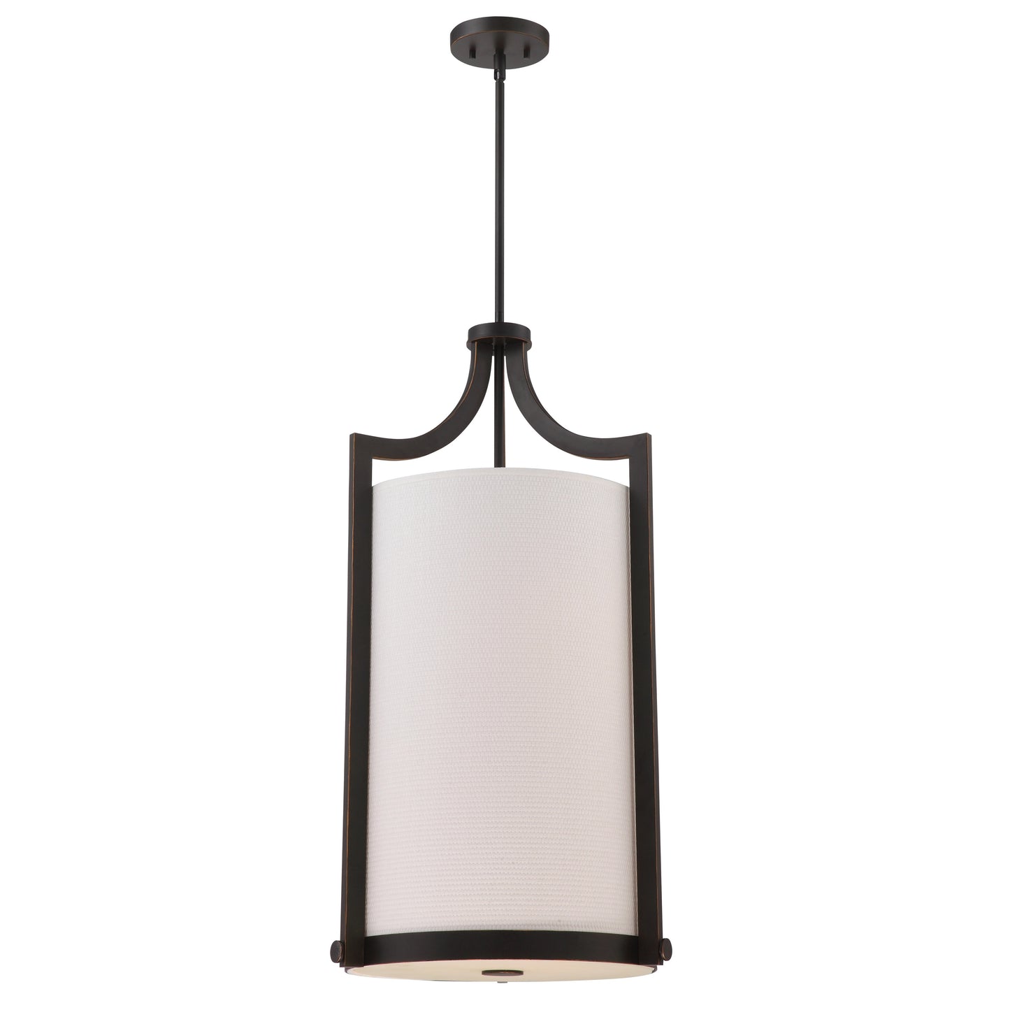 Meadow - 4 Light Large Foyer Pendant with White Fabric Shade - Russet Bronze Finish