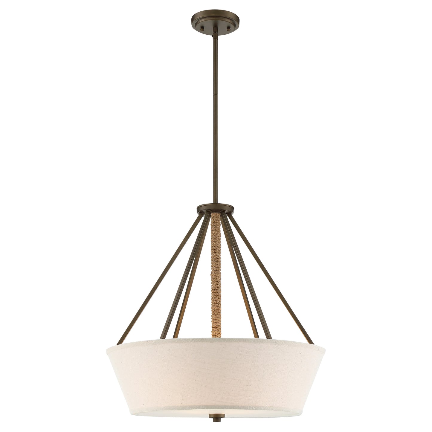 Seneca - 4 Light 22'' Pendant with Beige Linen Fabric Shade - Aged Bronze Finish with Rope Accent