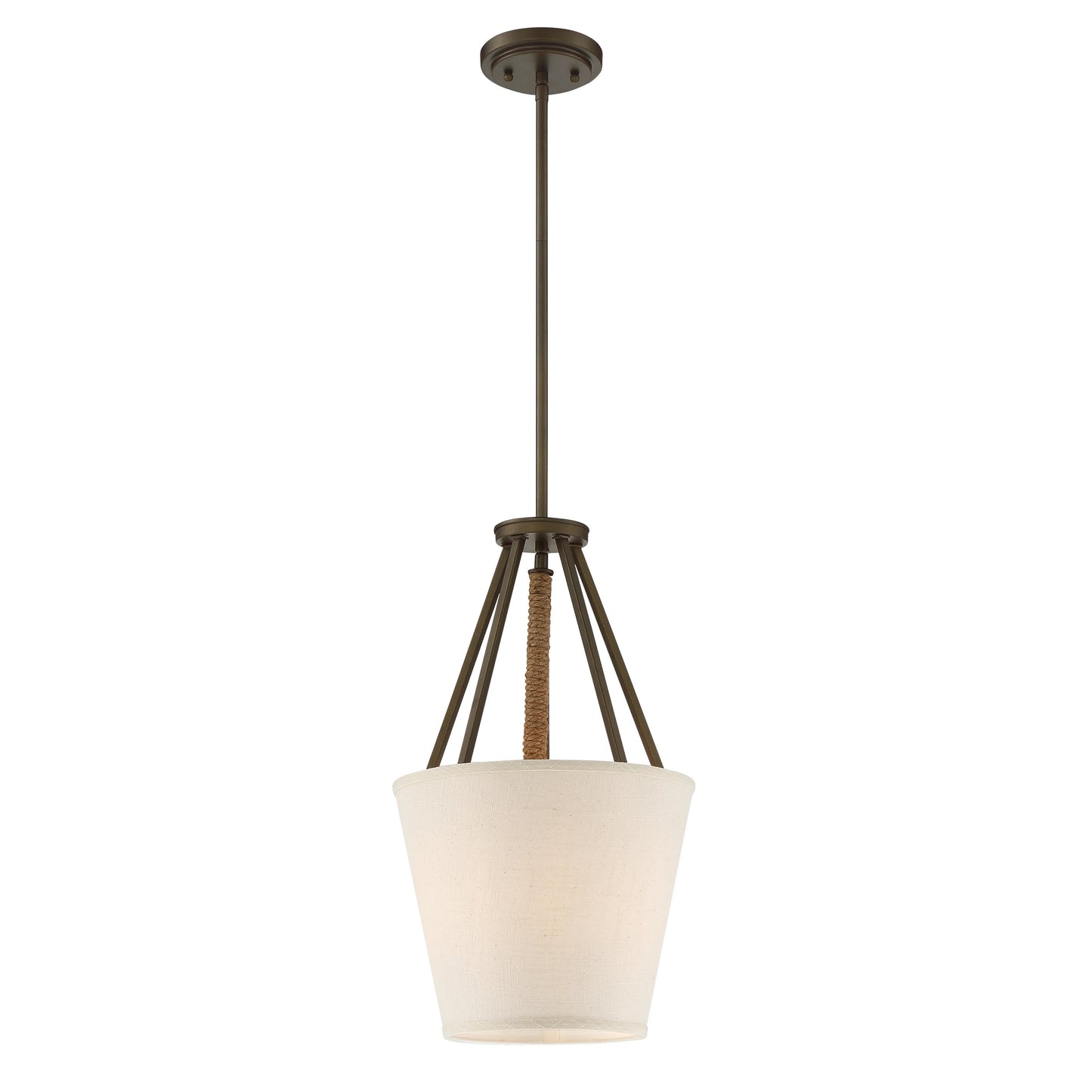 Seneca - 3 Light 12'' Pendant with Beige Linen Fabric Shade - Aged Bronze Finish with Rope Accent