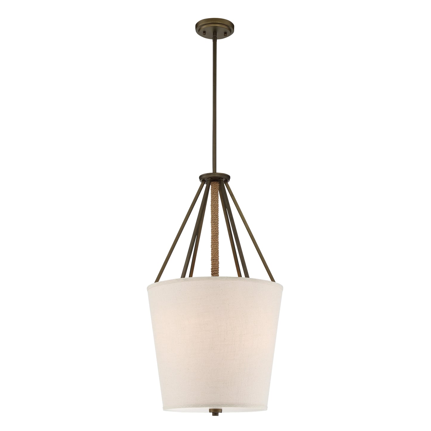 Seneca - 3 Light 17'' Pendant with Beige Linen Fabric Shade - Aged Bronze Finish with Rope Accent