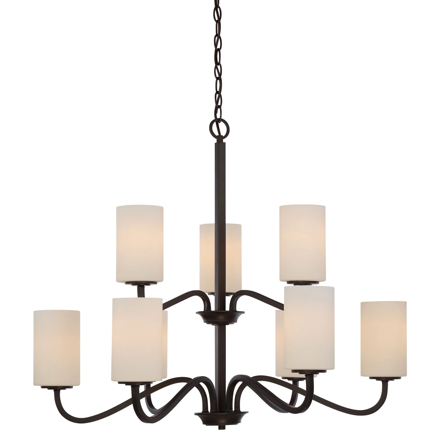 Willow - 9 Light 2-Tier Hangng with White Glass - Aged Bronze Finish