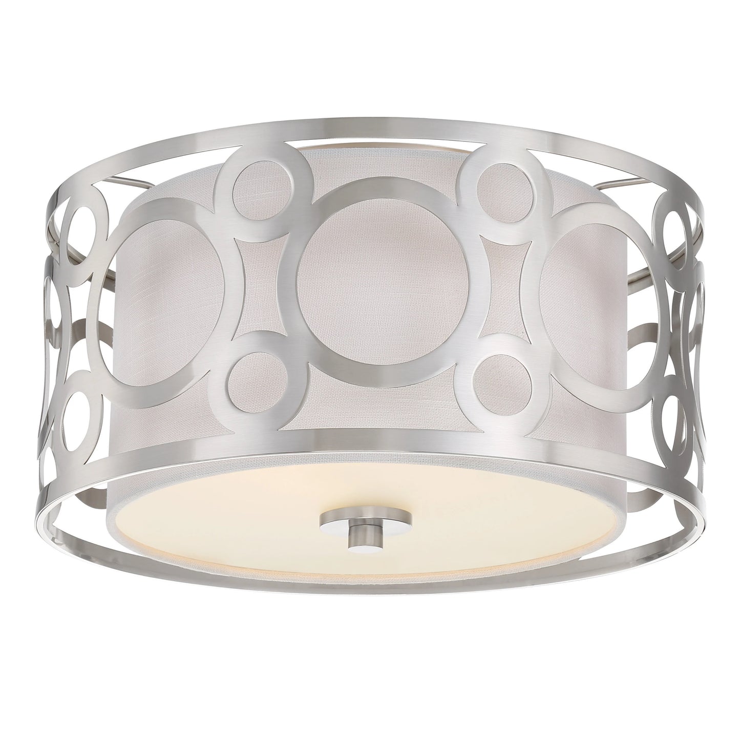 Filigree - 2 Light Flush With White Linen Shade - Brushed Nickel Finish