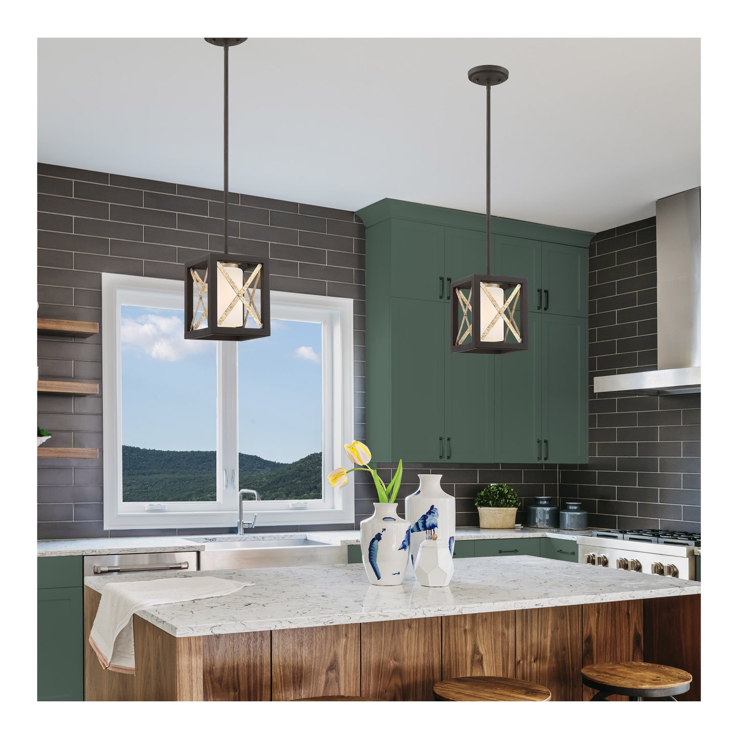 Boxer - 1 Light Mini Pendant with Satin White Glass - Matte Black Finish with Antique Silver Accents