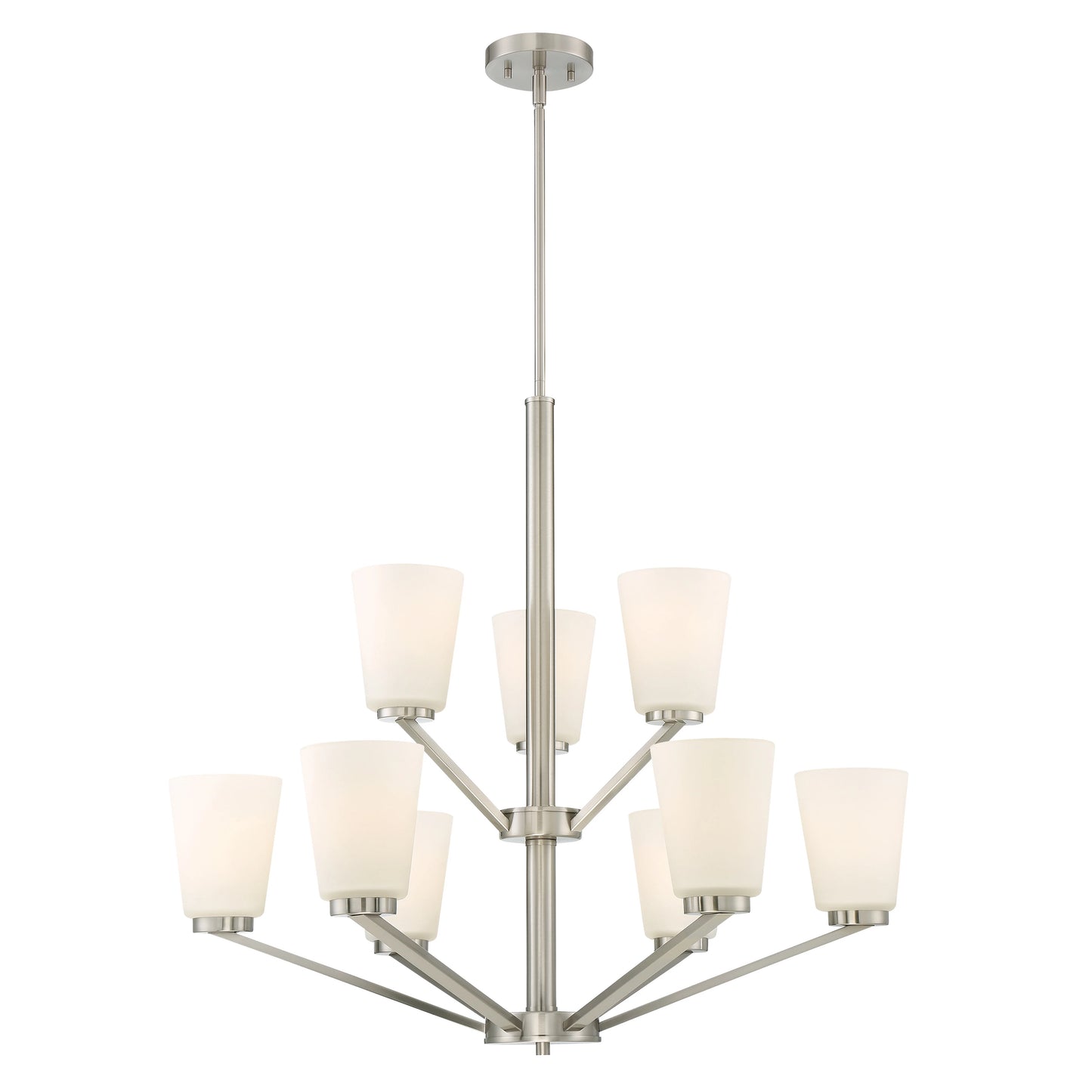 Nome - 9 Light Chandelier with Satin White Glass - Brushed Nickel Finish