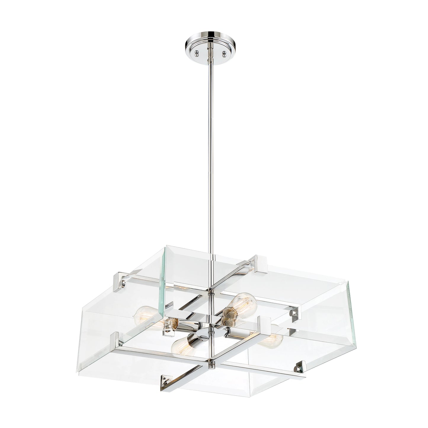 Shelby - 4 Light 20" Pendant with Clear Belveled Glass - Polished Nickel Finish