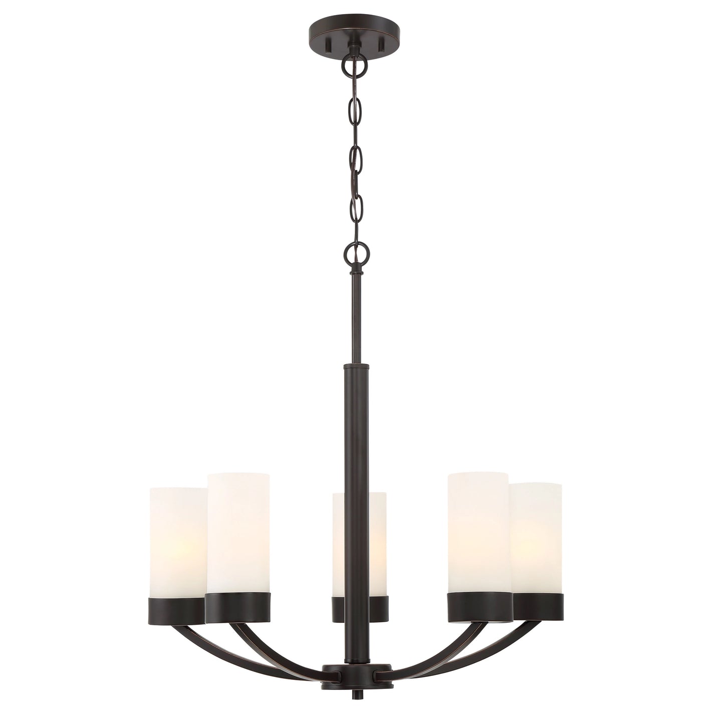 Denver - 5 Light Chandelier with Satin White Glass - Mahogany Bronze Finish