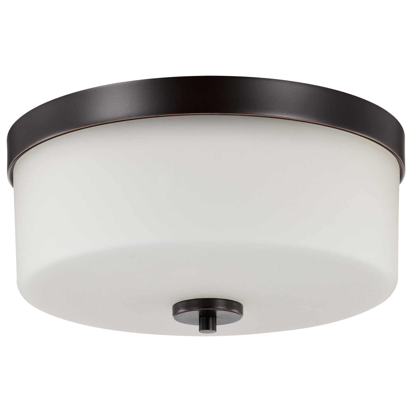 Denver - 2 Light Flush Mount with Satin White Glass - Mahogany Bronze Finish