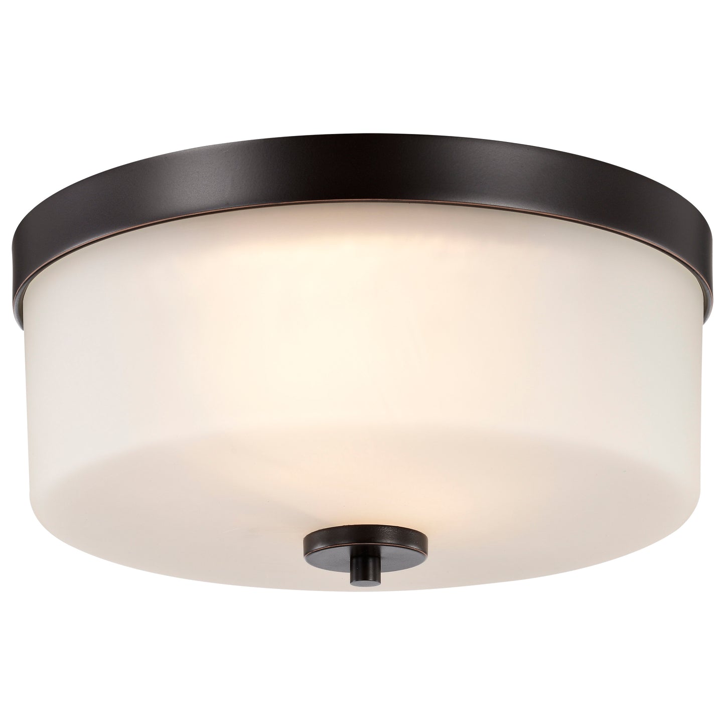Denver - 2 Light Flush Mount with Satin White Glass - Mahogany Bronze Finish