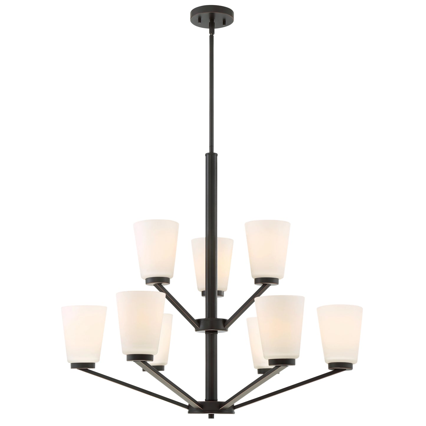 Nome - 9 Light Chandelier with Satin White Glass - Mahogany Bronze Finish