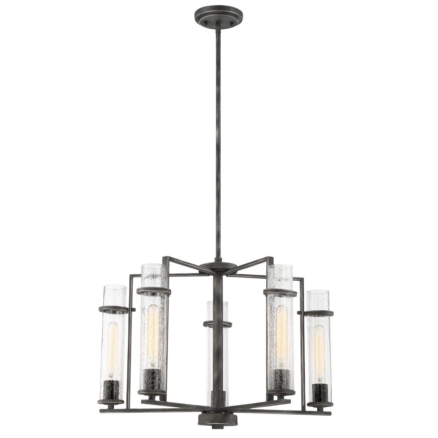 Donzi - 5 Light Chandelier with Clear Seeded Glass - Iron Black Finish