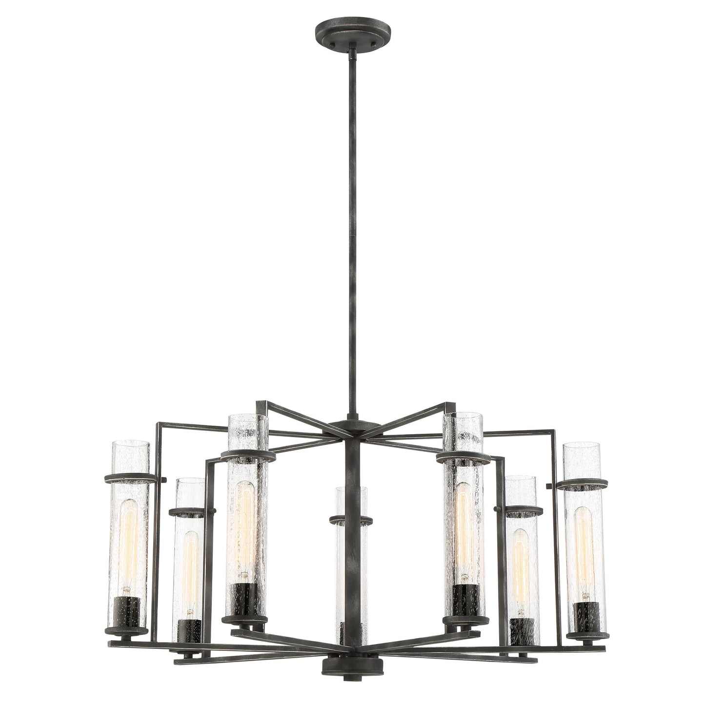 Donzi - 7 Light Chandelier with Clear Seeded Glass - Iron Black Finish