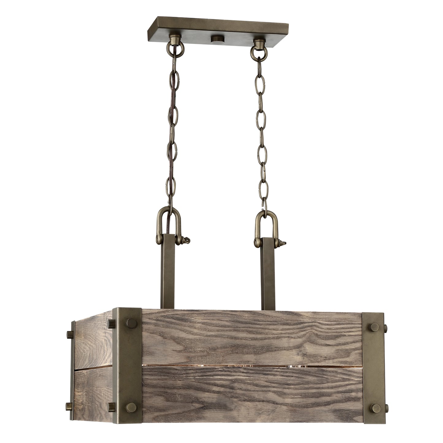 Winchester - 4 Light Square Pendant with Aged Wood - 1 Chain - Bronze