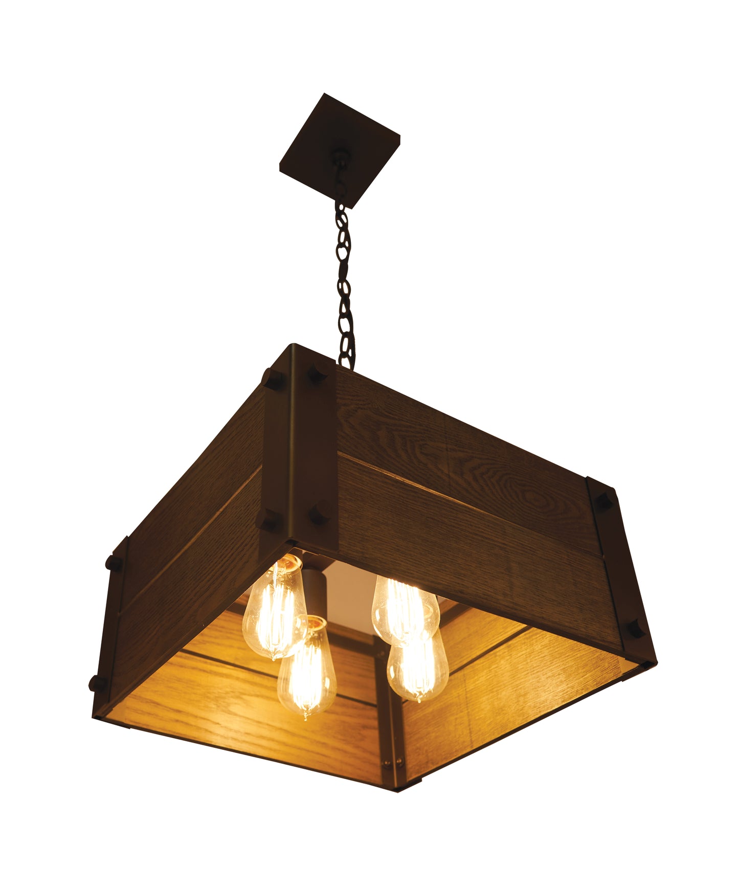 Winchester - 4 Light Square Pendant with Aged Wood - 2 Chains - Bronze