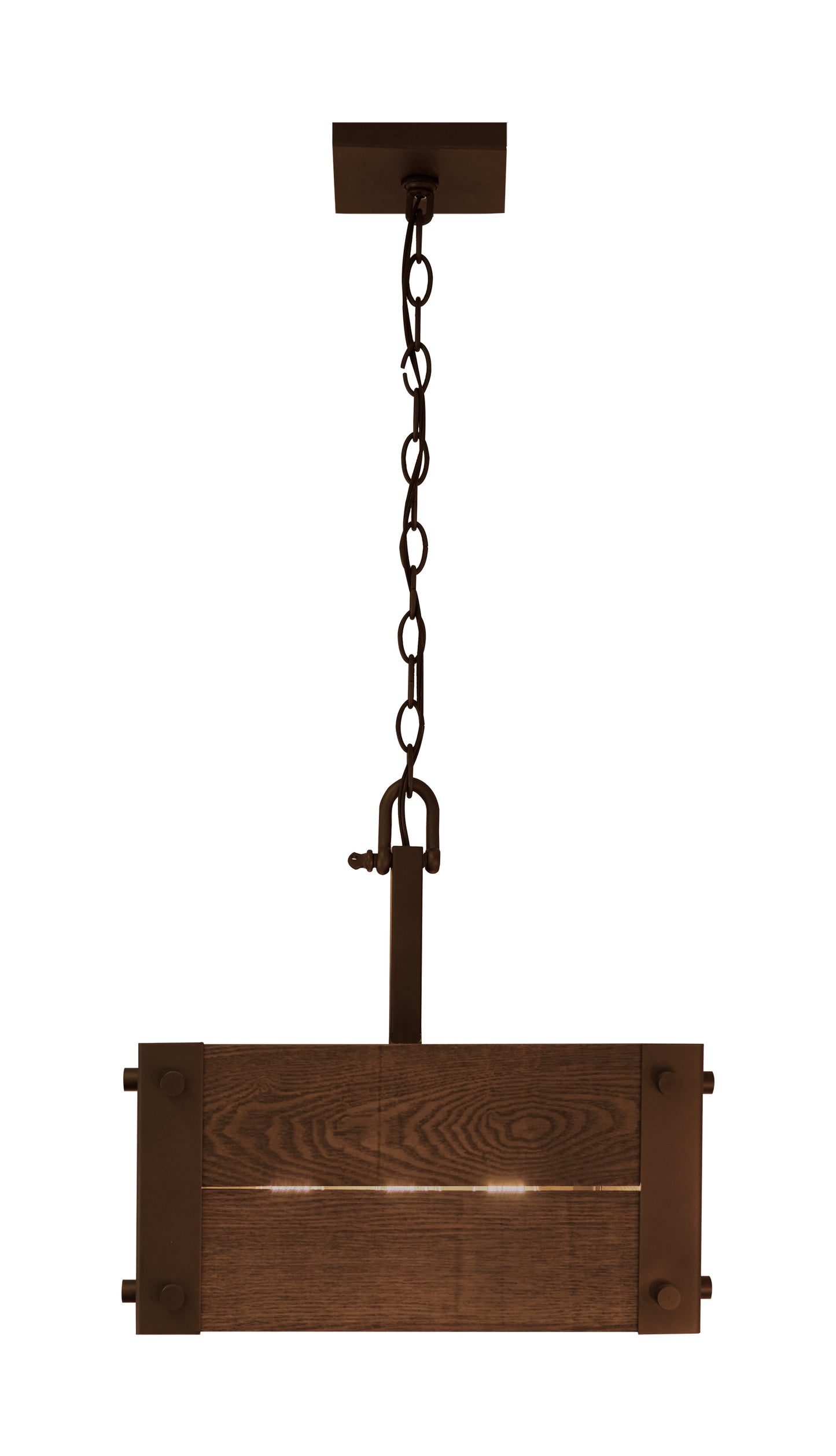 Winchester - 4 Light Square Pendant with Aged Wood - 2 Chains - Bronze